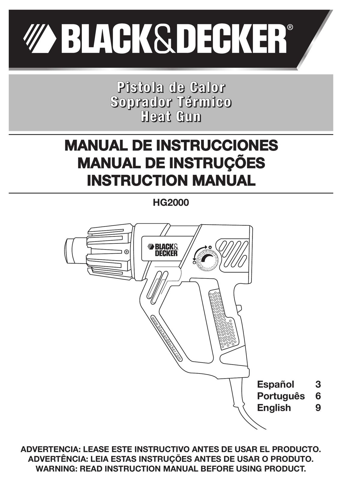 Black & Decker HG2000 Heat Gun User Manual