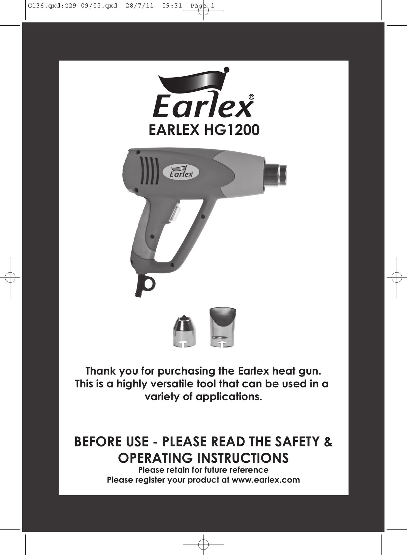 Earlex HG1200 Heat Gun User Manual
