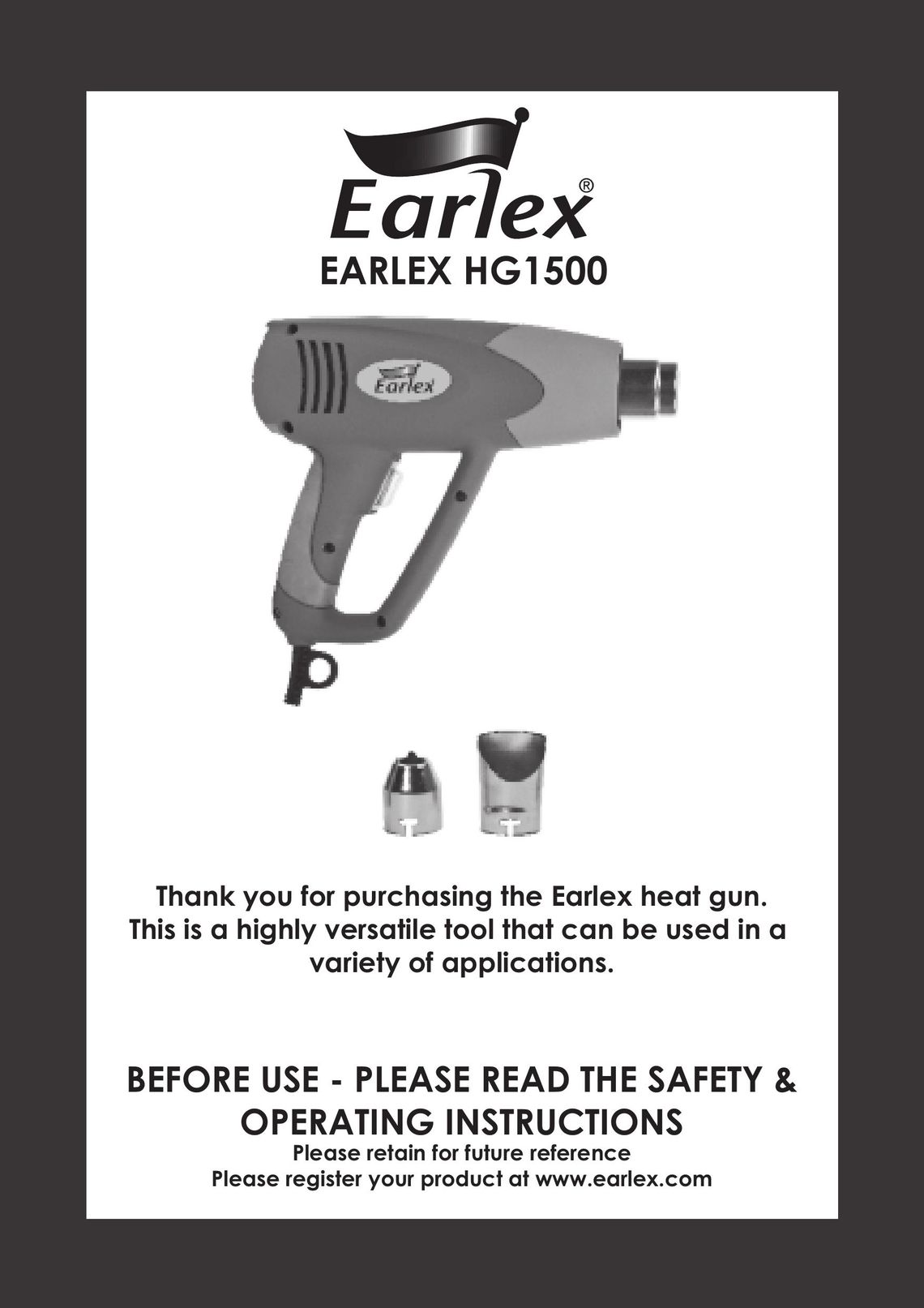 Earlex HG1500 Heat Gun User Manual