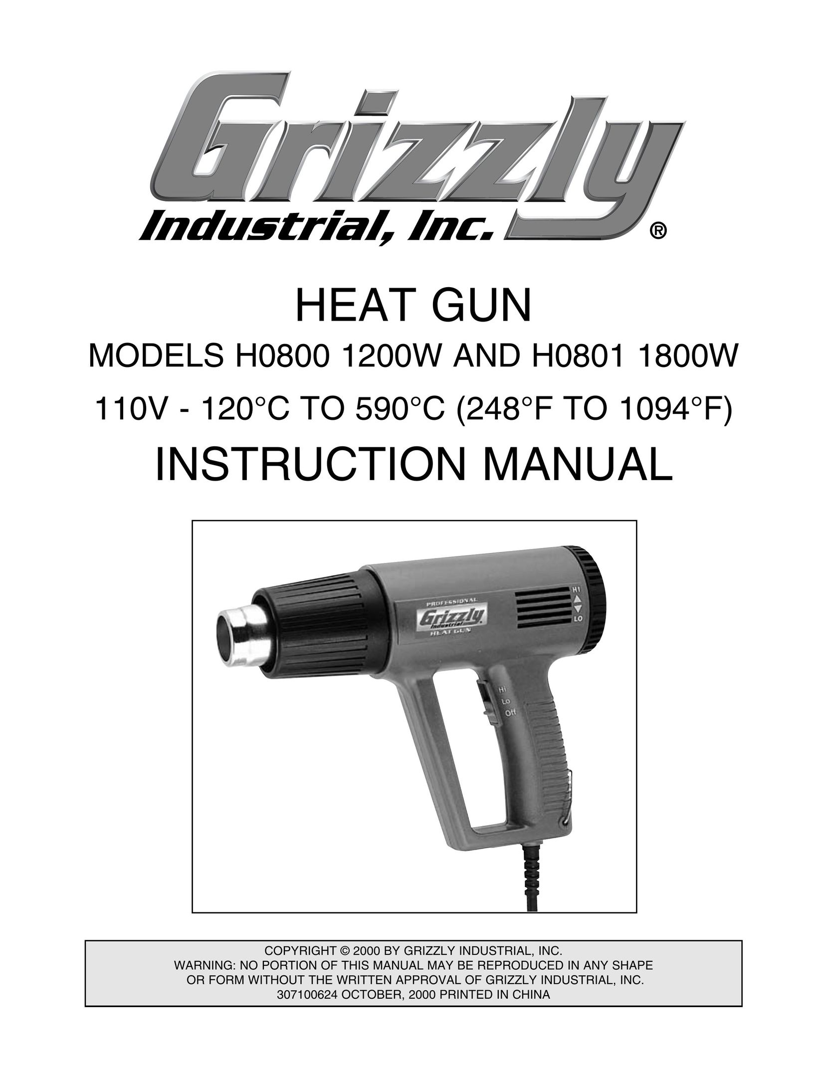 Grizzly H0801 1800W Heat Gun User Manual
