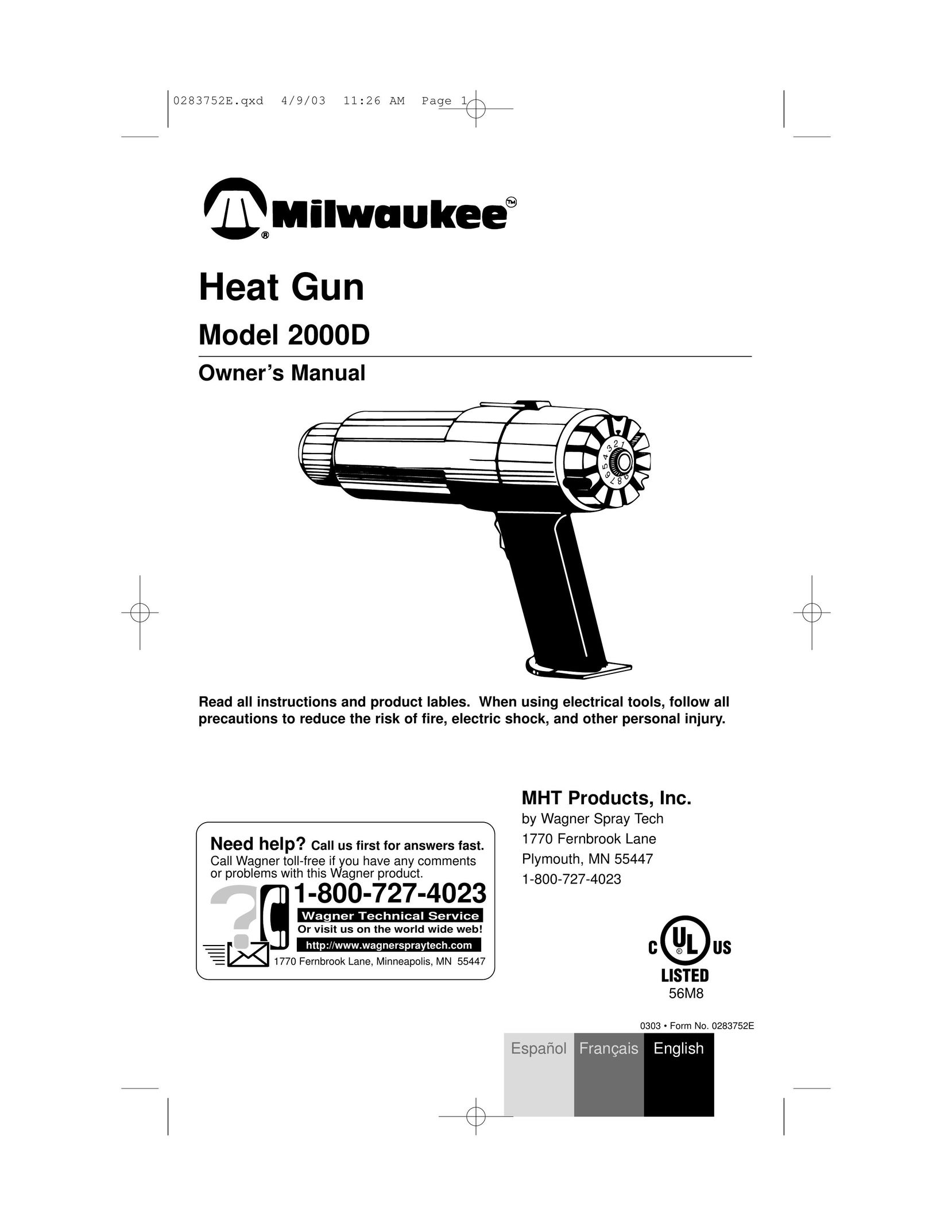 Milwaukee 2000D Heat Gun User Manual