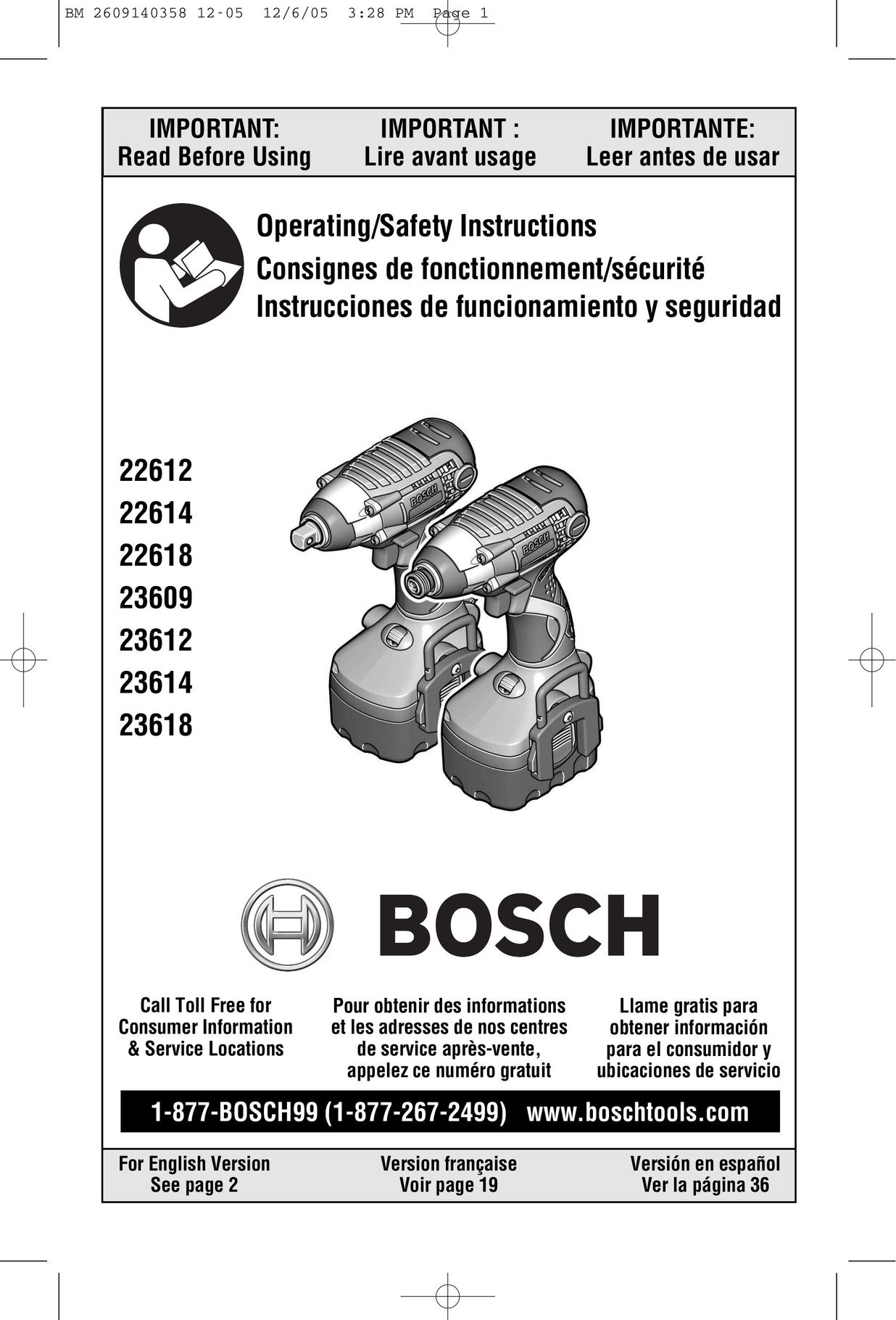 Bosch Power Tools 22612 Impact Driver User Manual