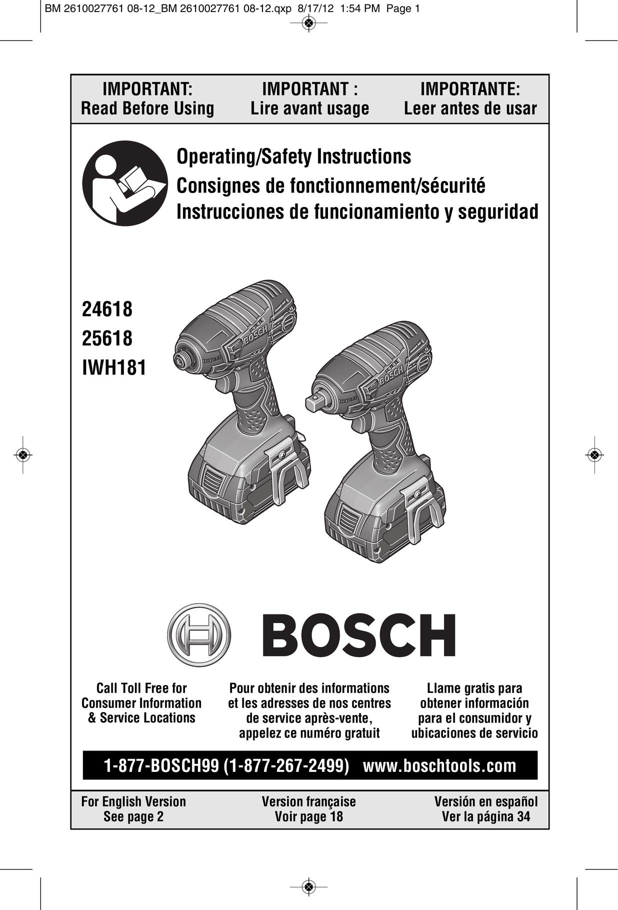 Bosch Power Tools IWH181-01 Impact Driver User Manual