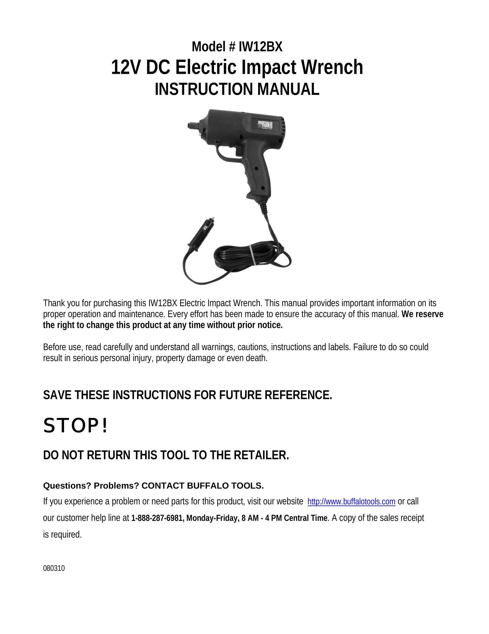Buffalo Tools IW12BX 12V Impact Driver User Manual