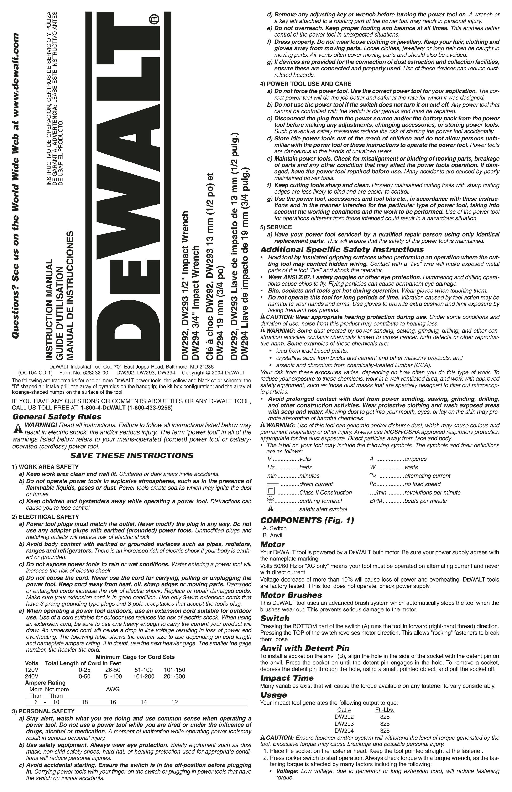 DeWalt DW293 Impact Driver User Manual