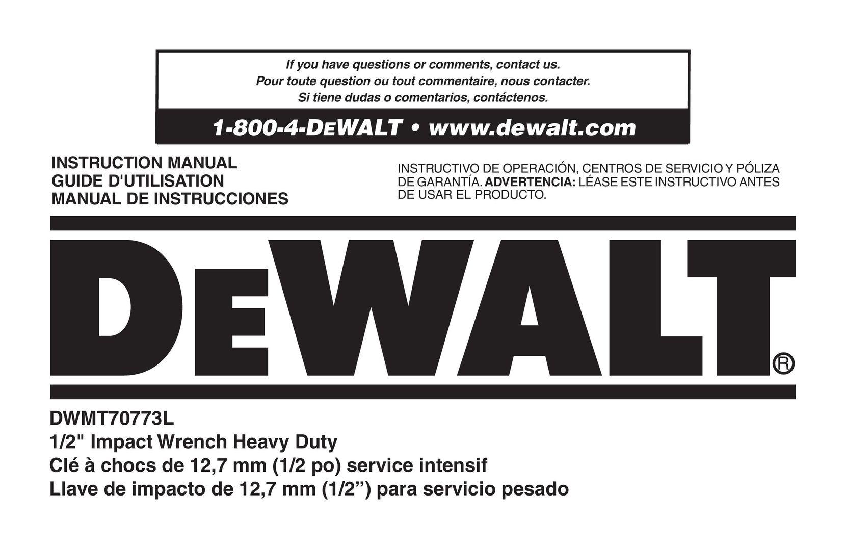 DeWalt DWMT70773L Impact Driver User Manual