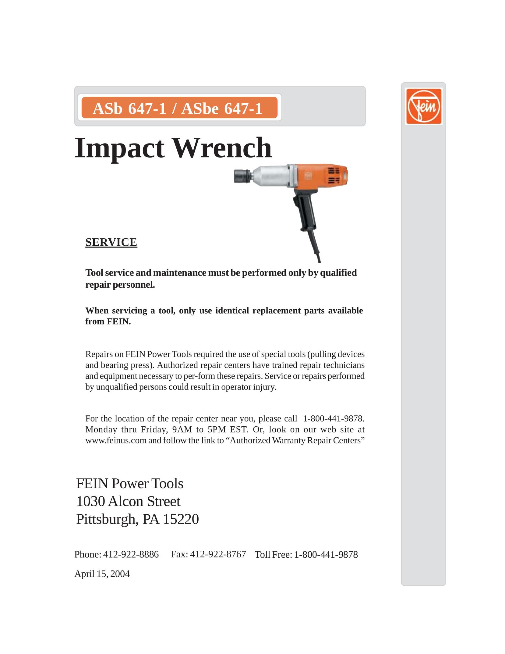 FEIN Power Tools ASBE 647-1 Impact Driver User Manual