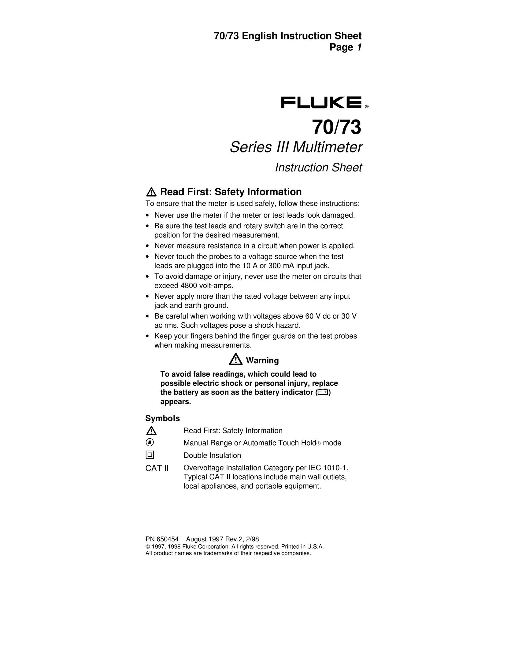 Fluke PN 650454 Impact Driver User Manual