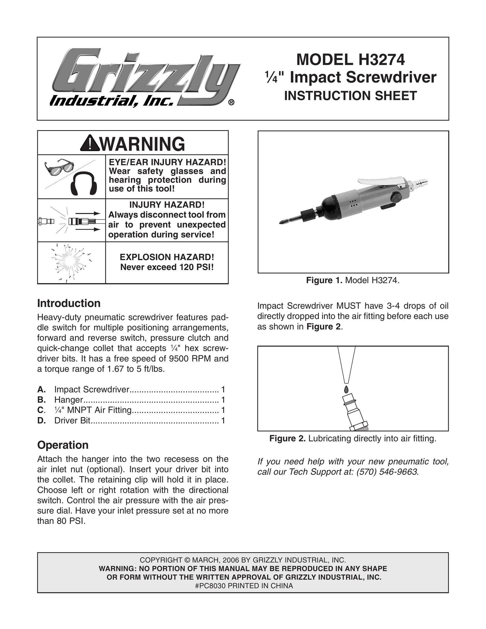 Grizzly PC8030 Impact Driver User Manual