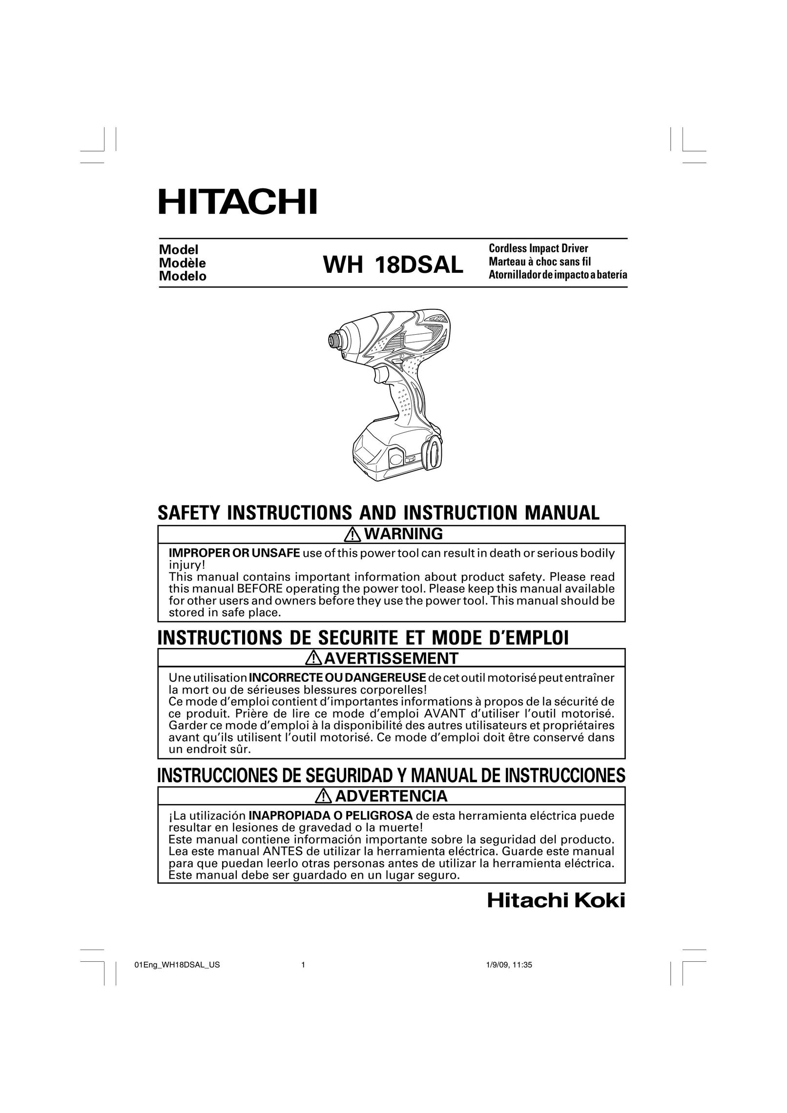 Hitachi WH 18DSAL Impact Driver User Manual