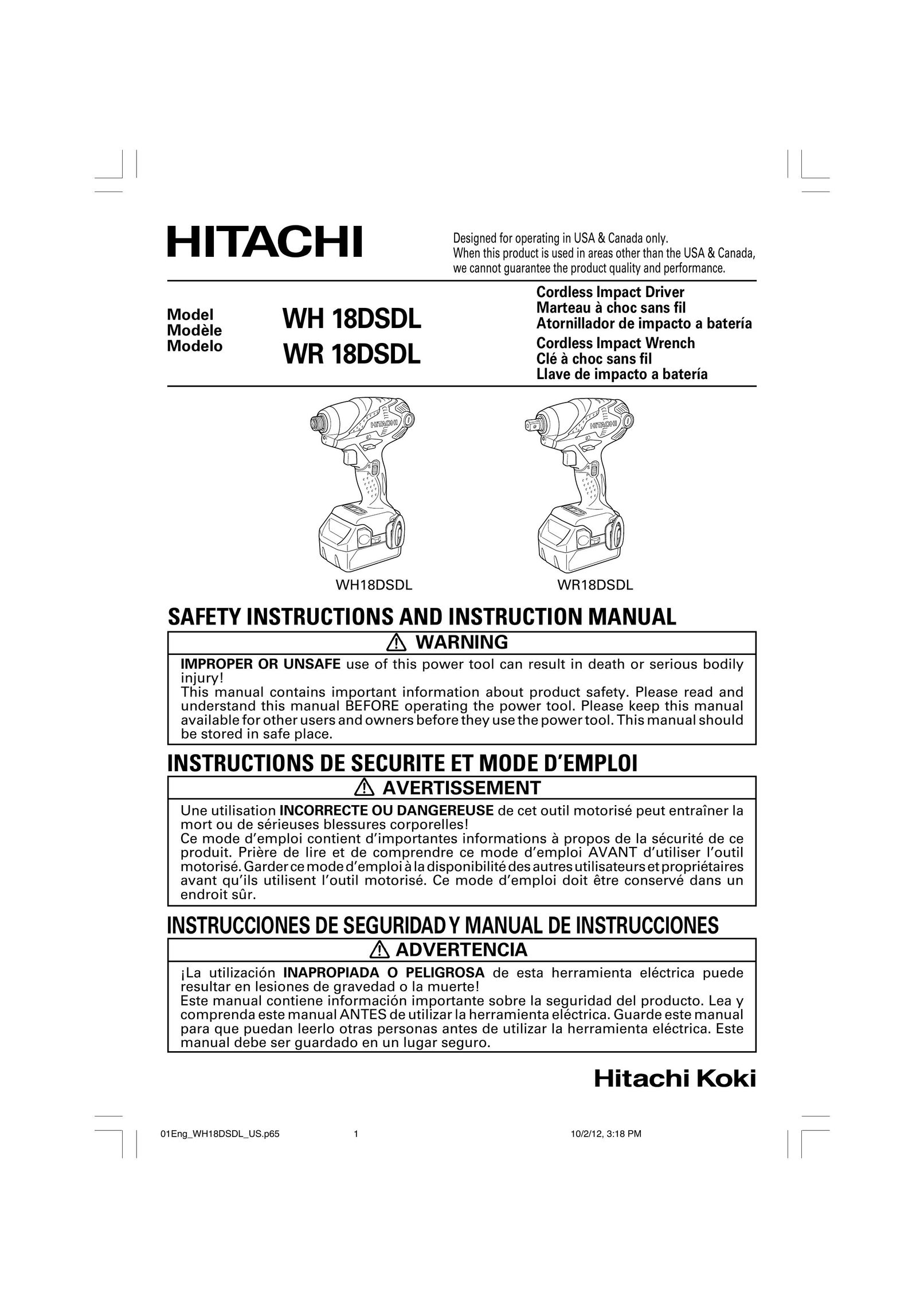 Hitachi WH18DSDLP4 Impact Driver User Manual