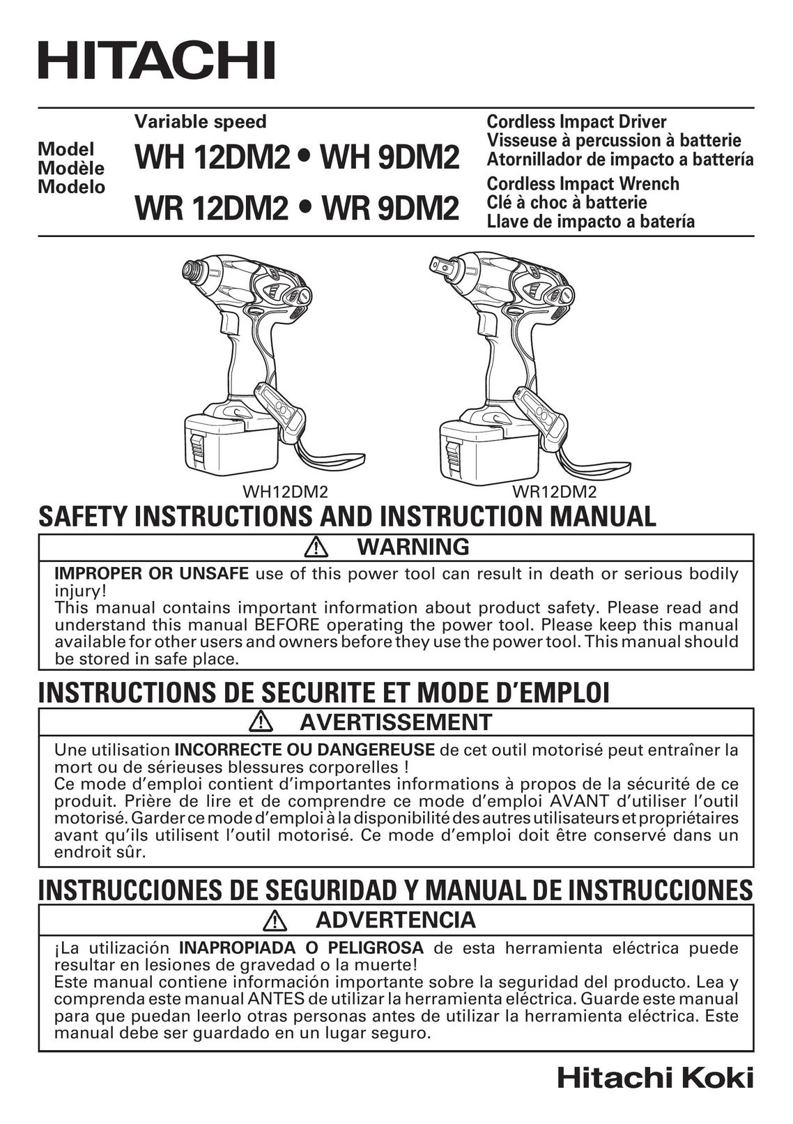 Hitachi WH9DM2 Impact Driver User Manual