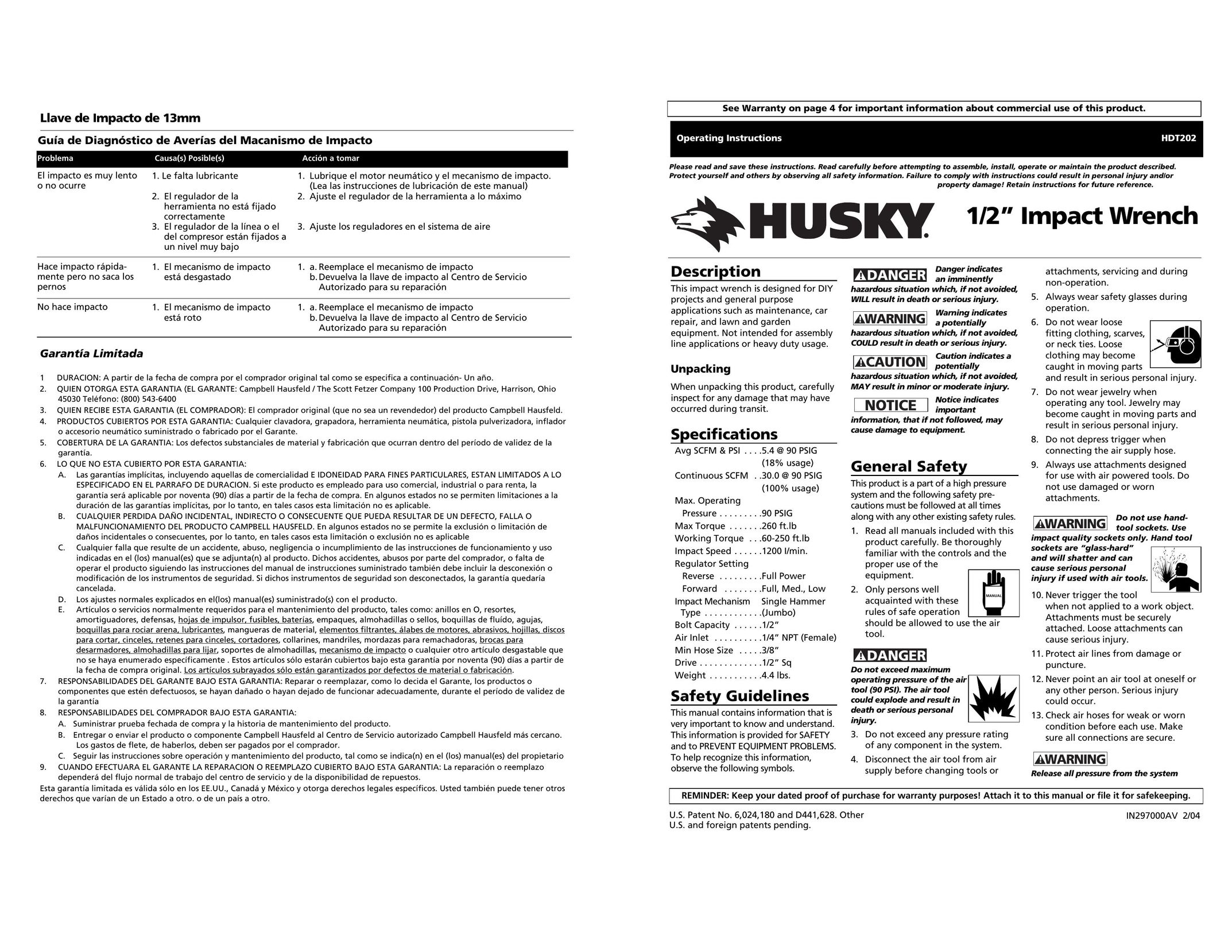Husky HDT202 Impact Driver User Manual
