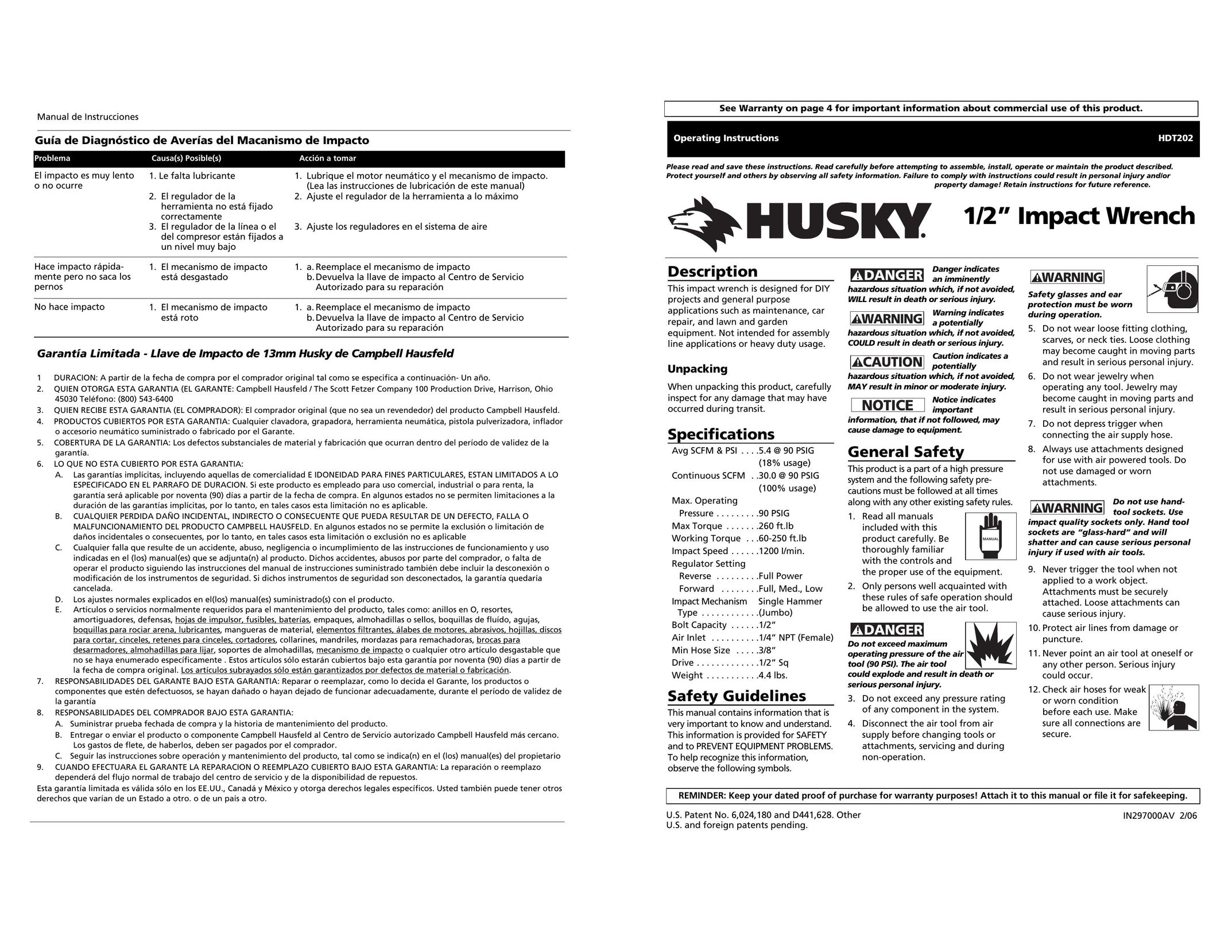 Husky Impact Wrench Impact Driver User Manual