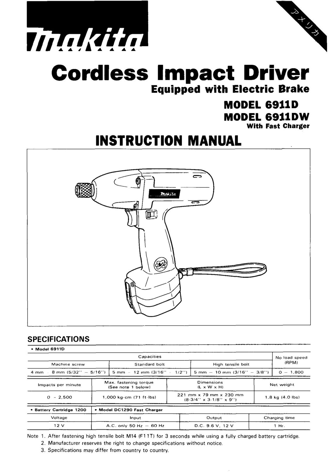 Makita 6911DW Impact Driver User Manual