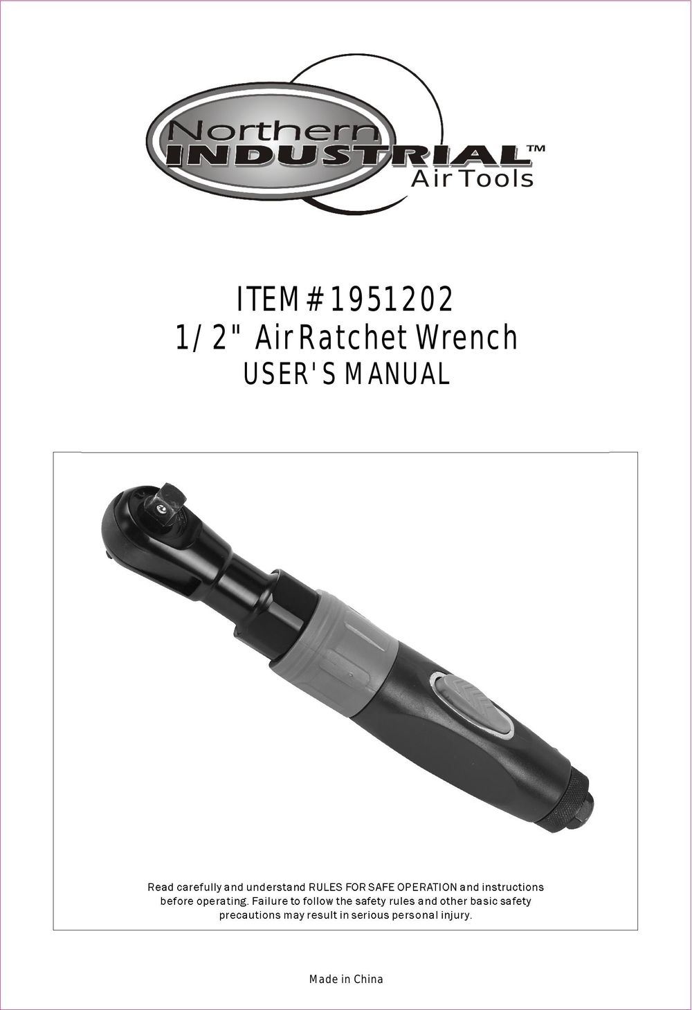 Northern Industrial Tools 1/2" AirRatchet Wrench Impact Driver User Manual