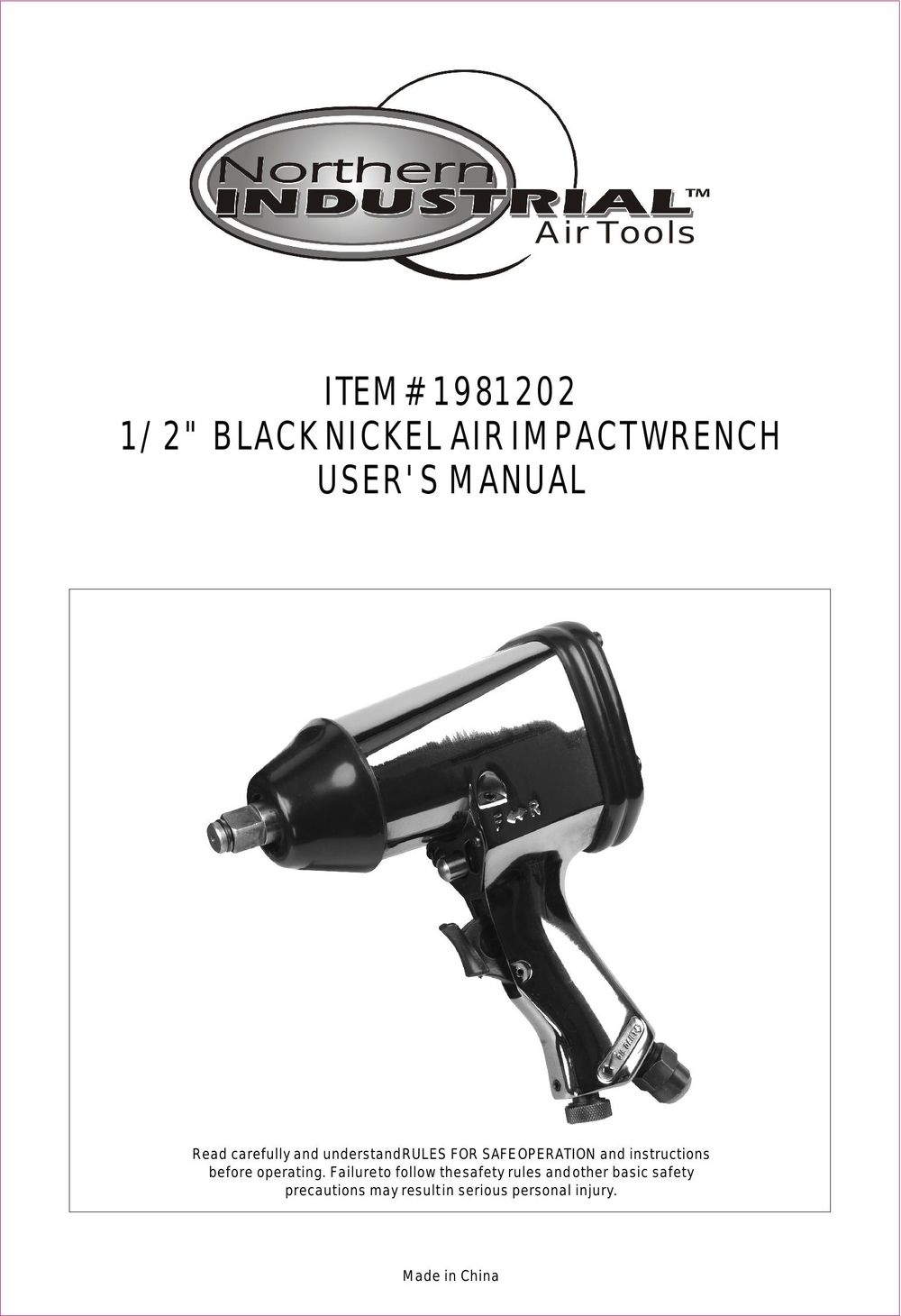 Northern Industrial Tools 1981202 Impact Driver User Manual
