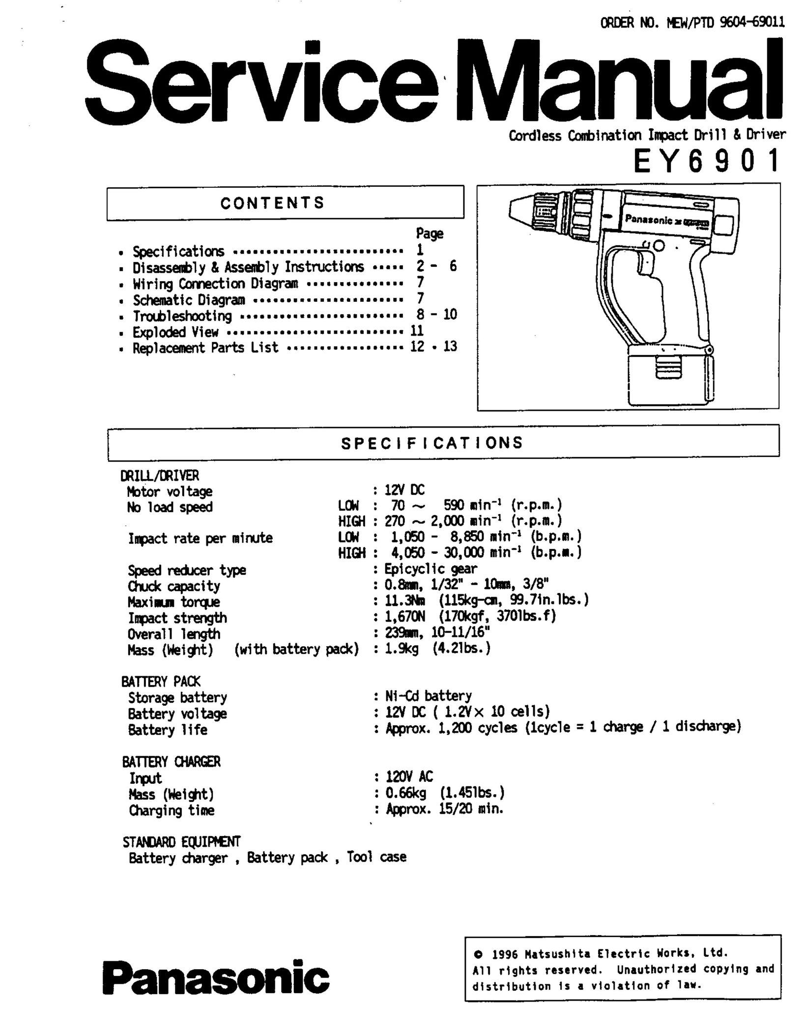 Panasonic EY6901 Impact Driver User Manual