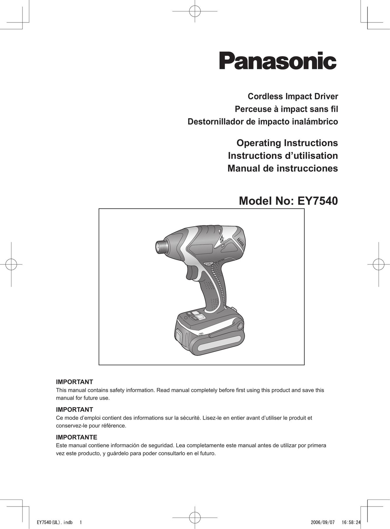 Panasonic EY7540 Impact Driver User Manual