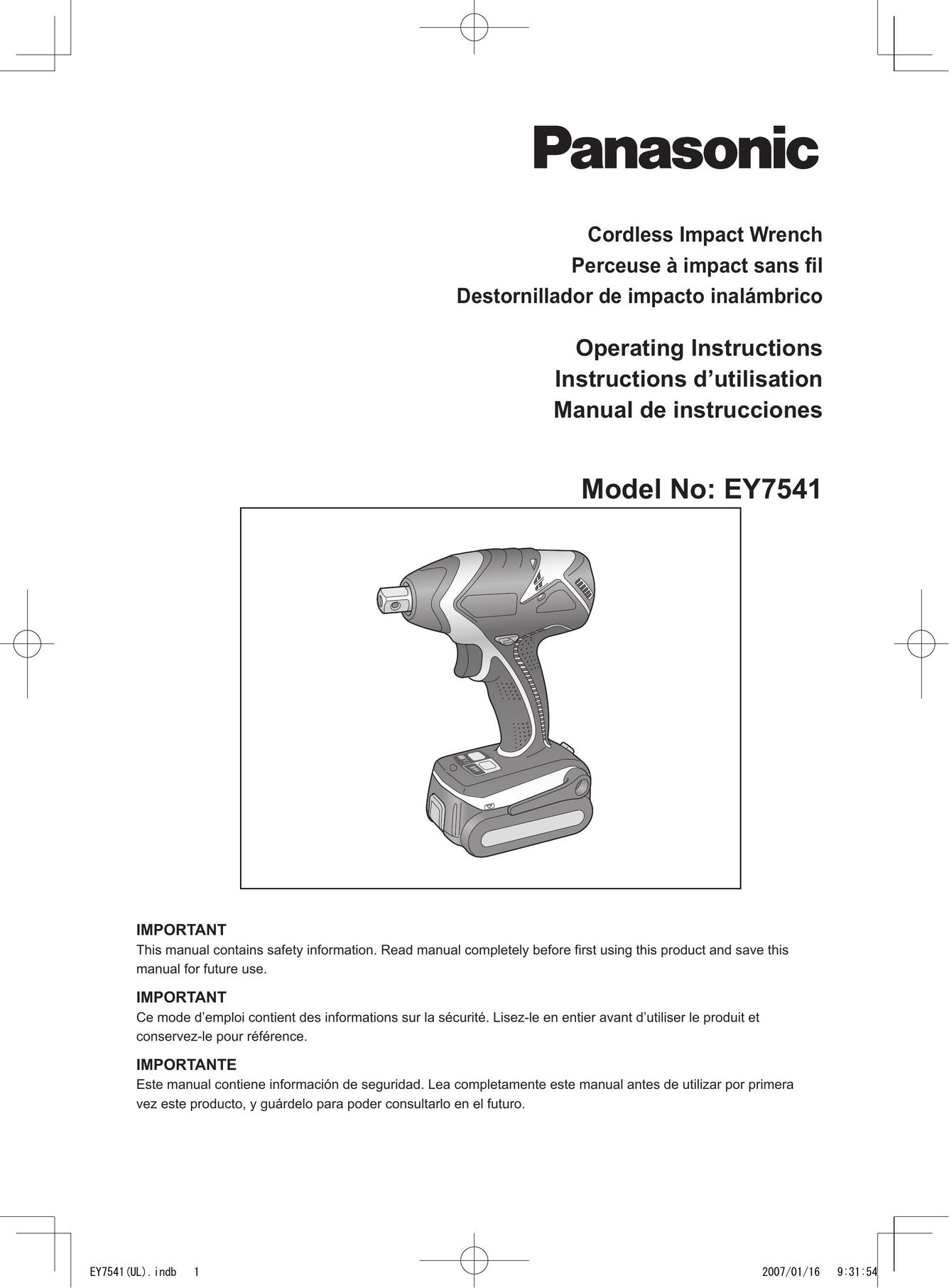 Panasonic EY7541 Impact Driver User Manual