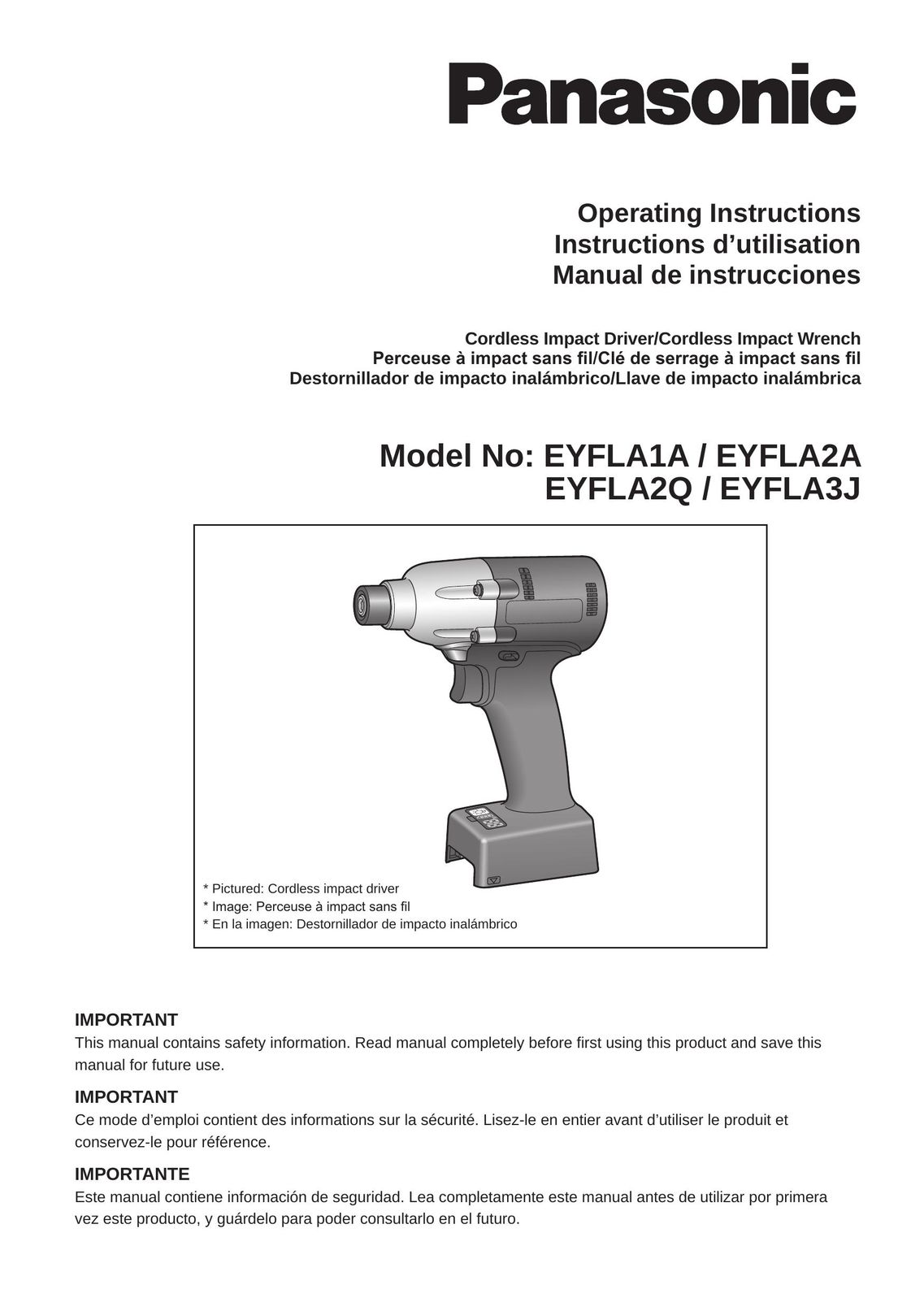 Panasonic EYFLA1A Impact Driver User Manual