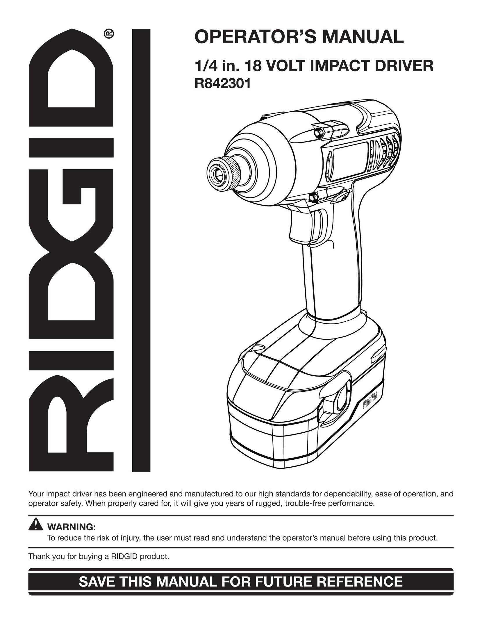 RIDGID R842301 Impact Driver User Manual