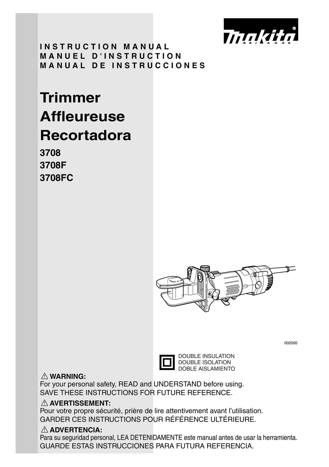 Makita 3708 Laminate Trimmer User Manual