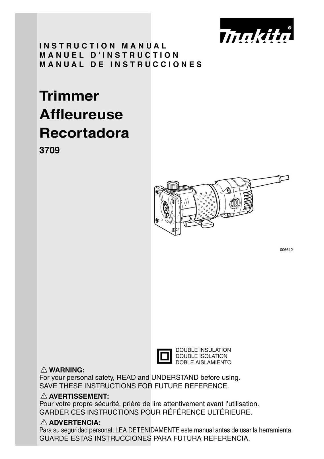 Makita 3709 Laminate Trimmer User Manual