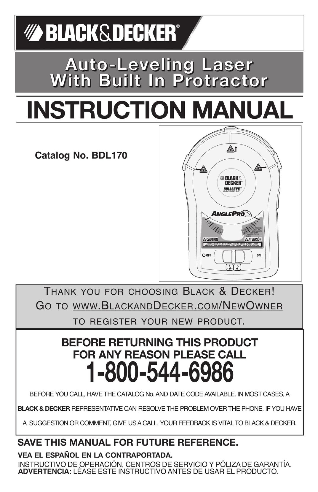 Black & Decker BDL170 Laser Level User Manual
