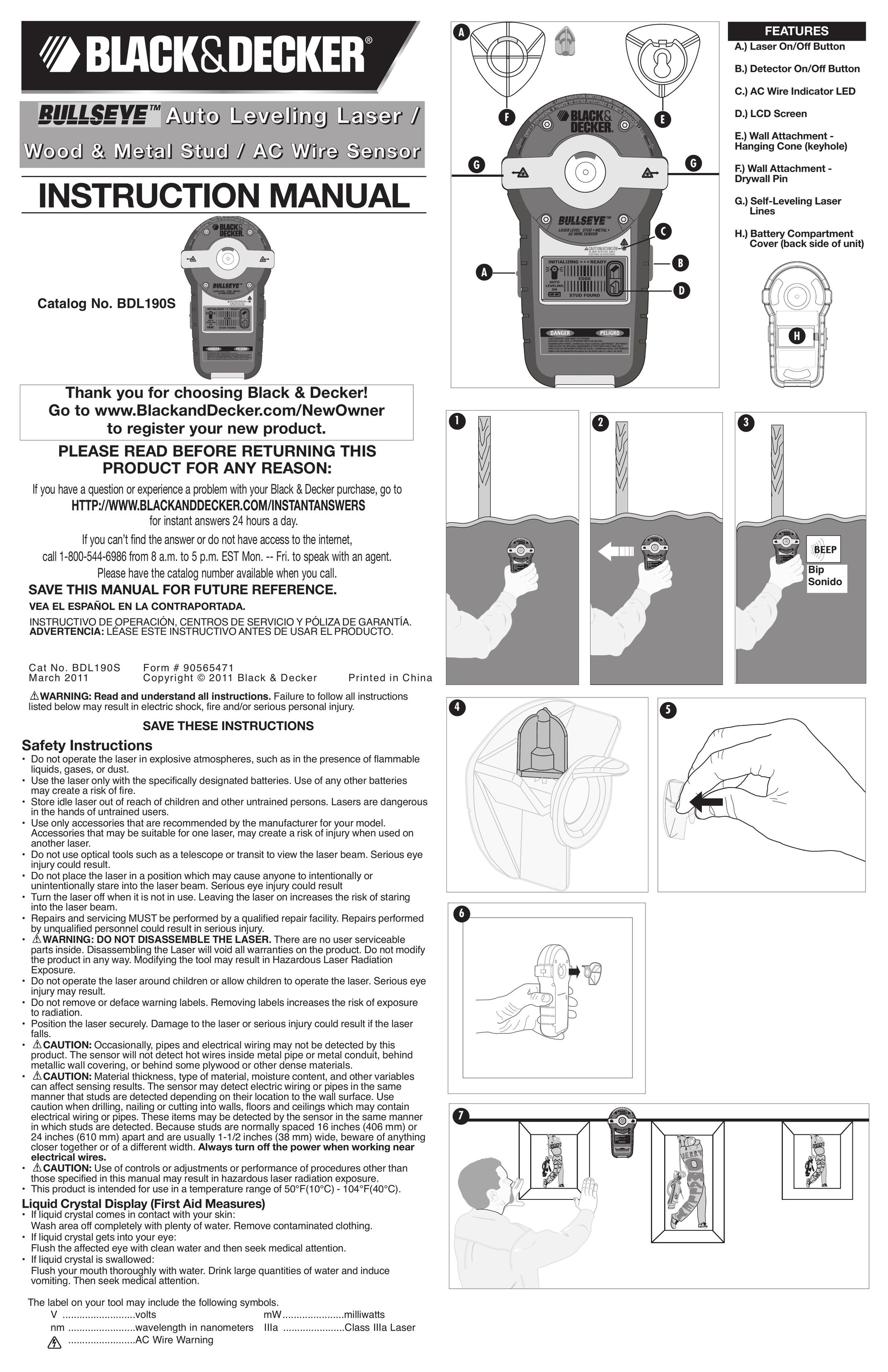 Black & Decker BDL190S Laser Level User Manual