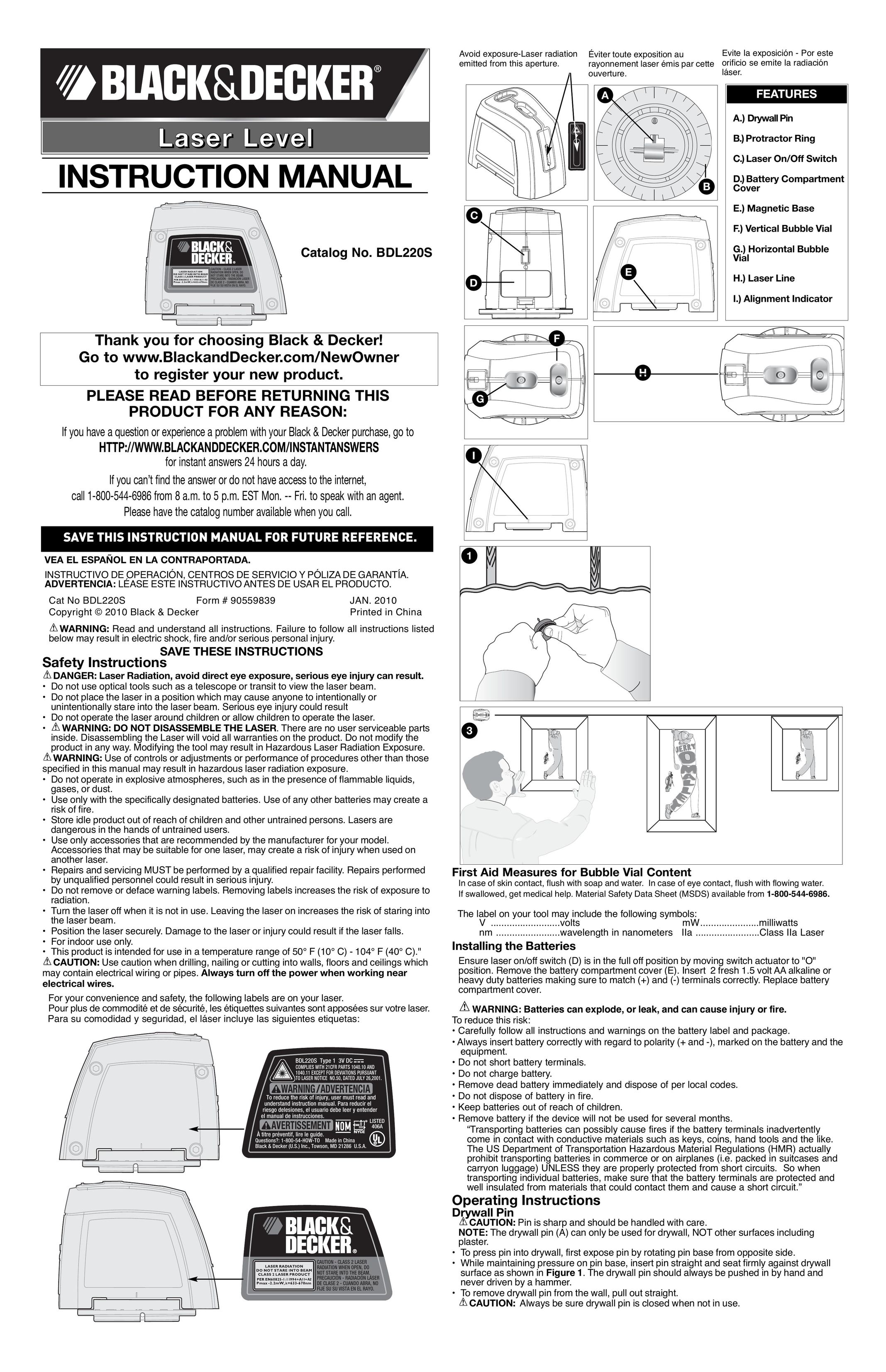 Black & Decker BDL220S Laser Level User Manual