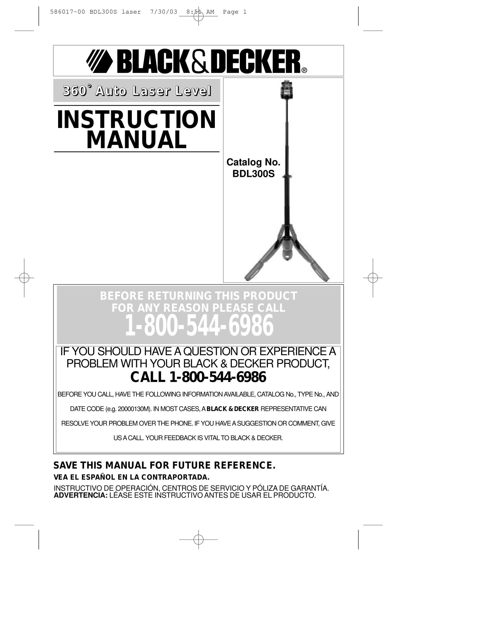 Black & Decker BDL300S Laser Level User Manual