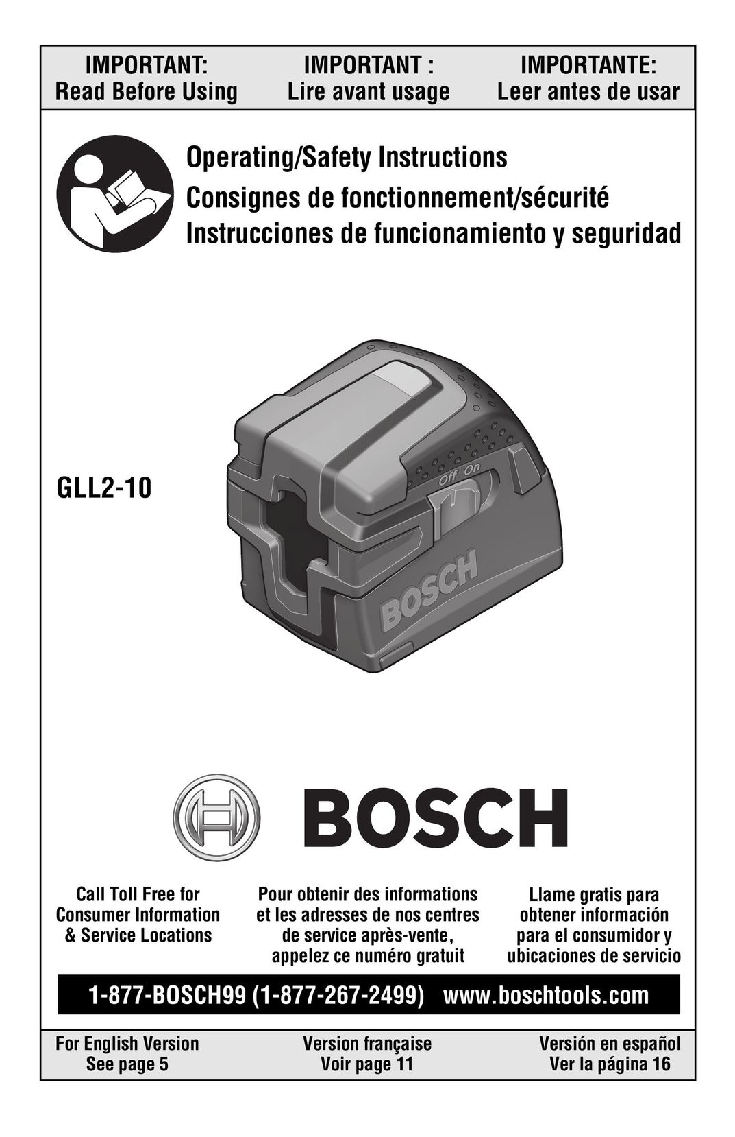 Bosch Power Tools GLL2-10 Laser Level User Manual