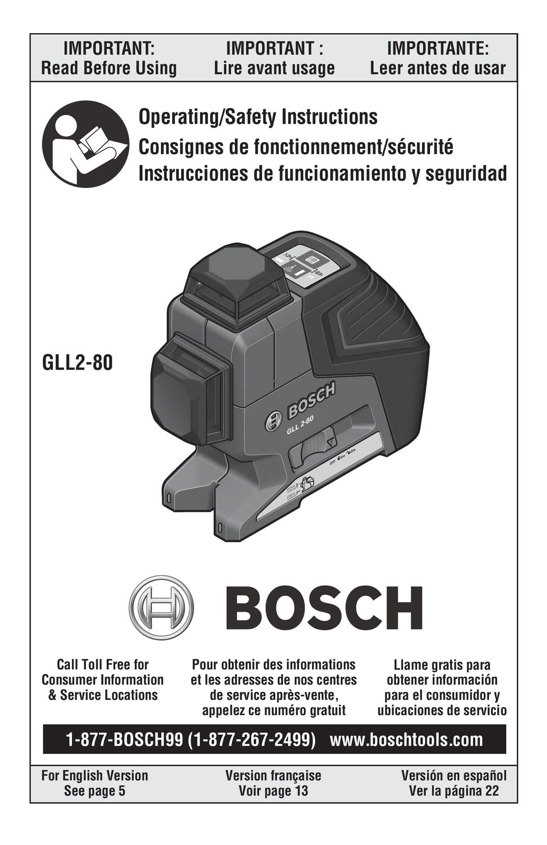 Bosch Power Tools GLL2-80 Laser Level User Manual