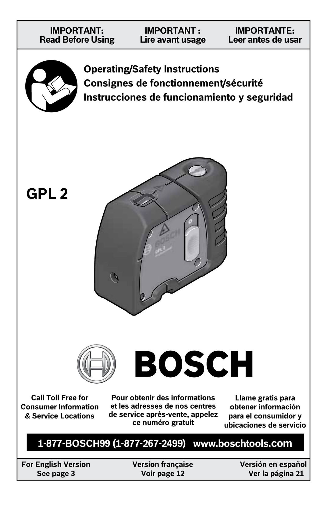 Bosch Power Tools GPL2 Laser Level User Manual