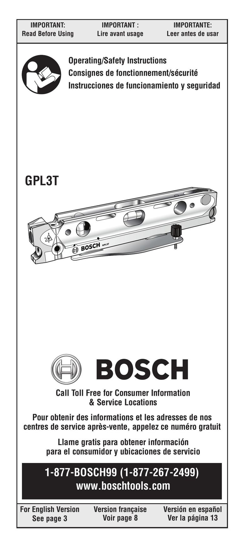 Bosch Power Tools GPL3T Laser Level User Manual