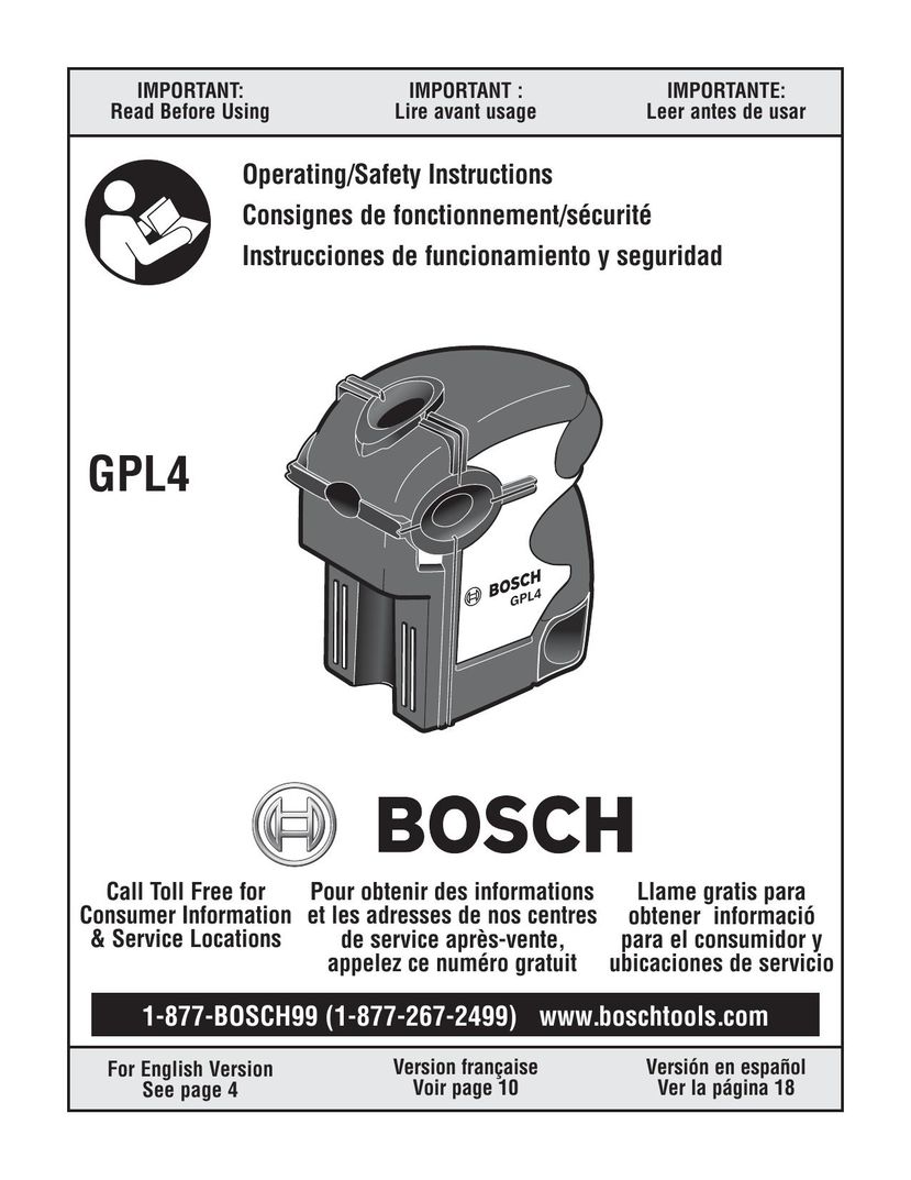 Bosch Power Tools GPL4 Laser Level User Manual