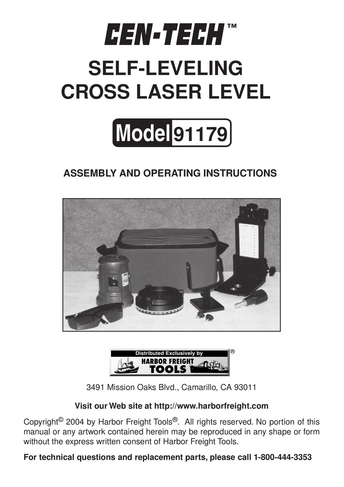 Harbor Freight Tools 91179 Laser Level User Manual