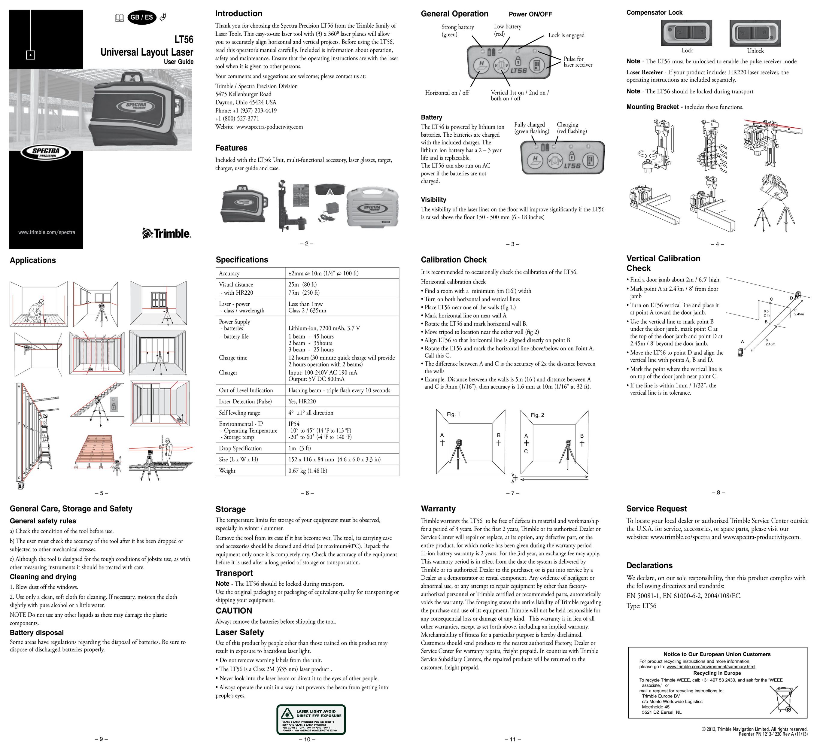 Spectra LT56-2 Laser Level User Manual
