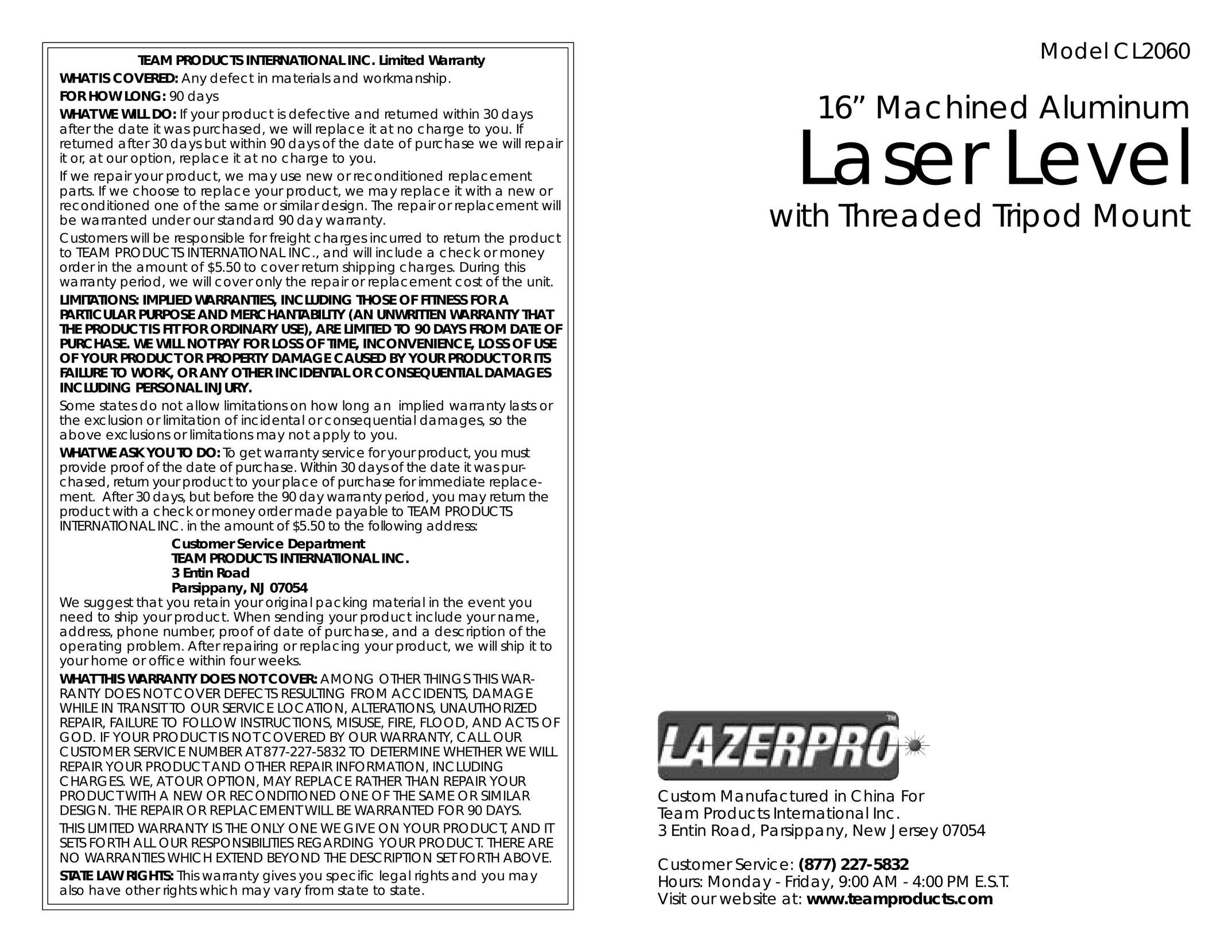 Team Products CL2060 Laser Level User Manual