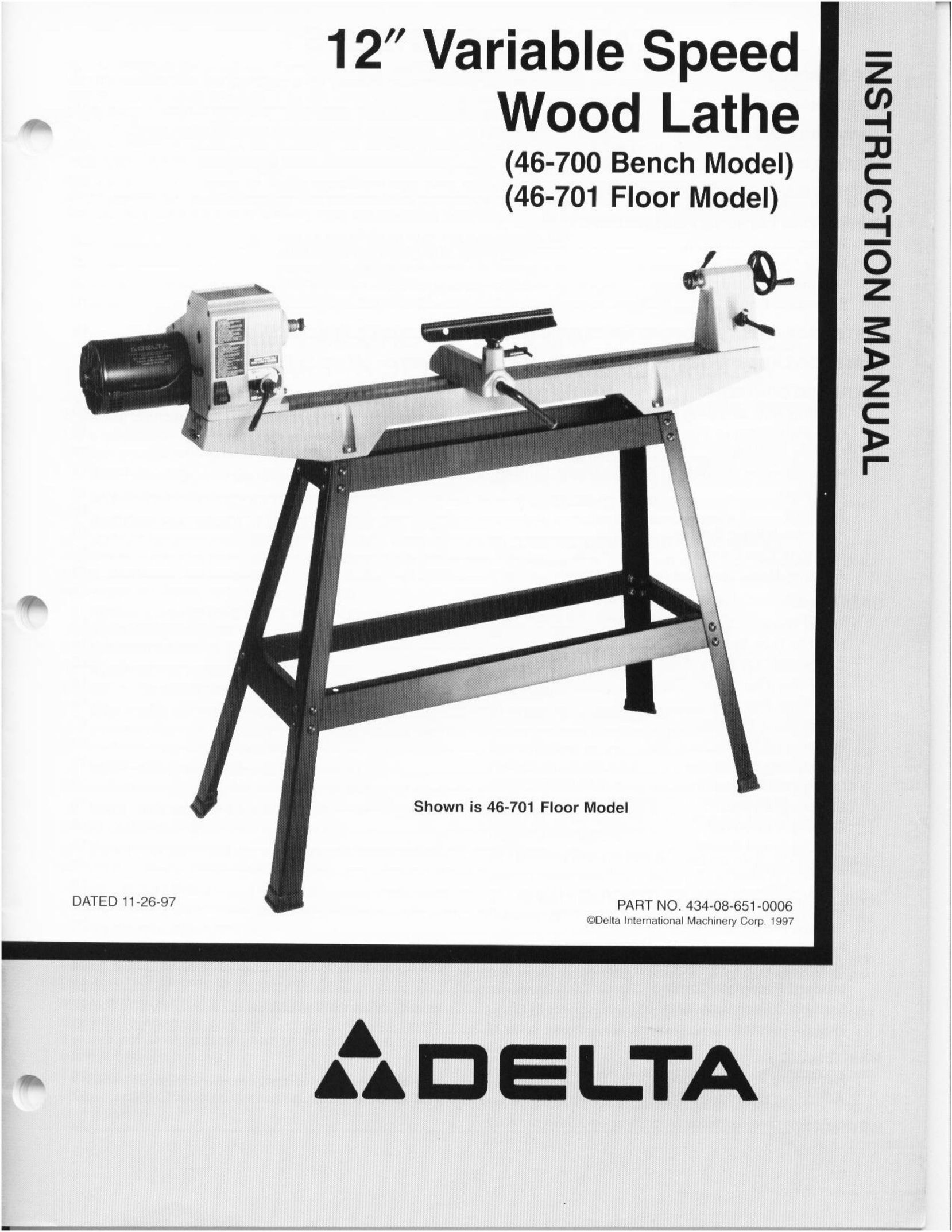 Delta 434-08-651-0006 Lathe User Manual