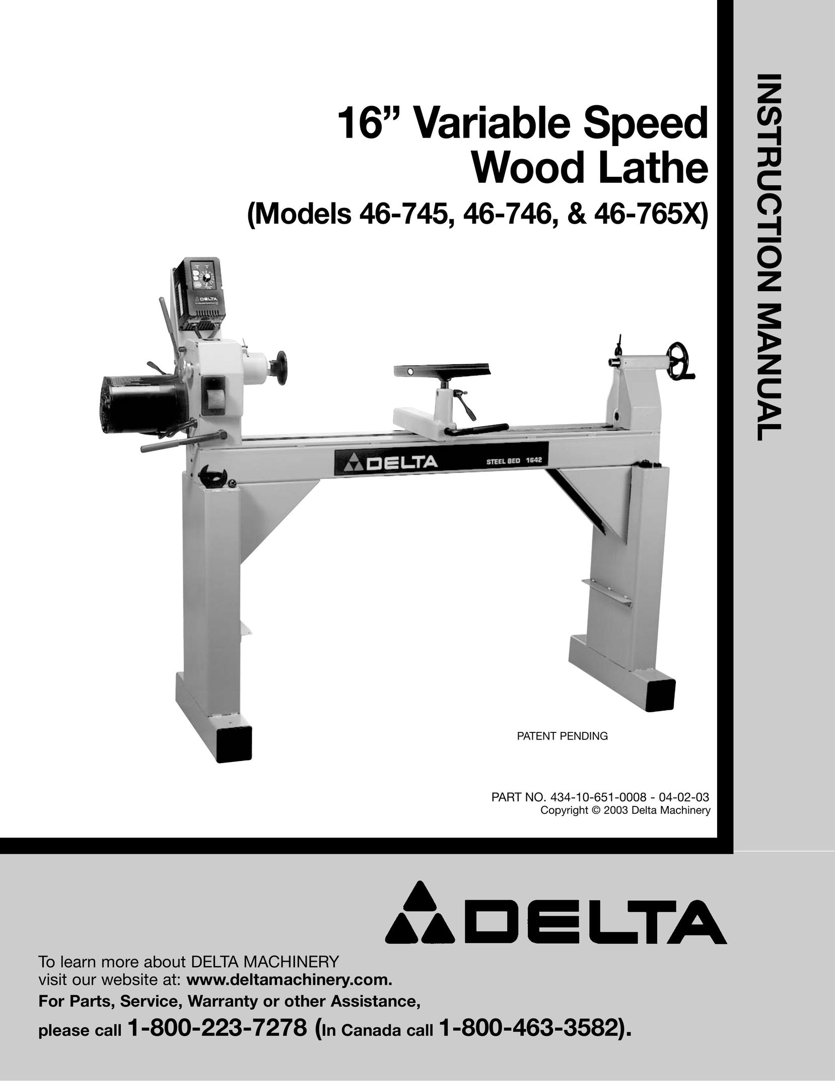 Delta 46-746 Lathe User Manual