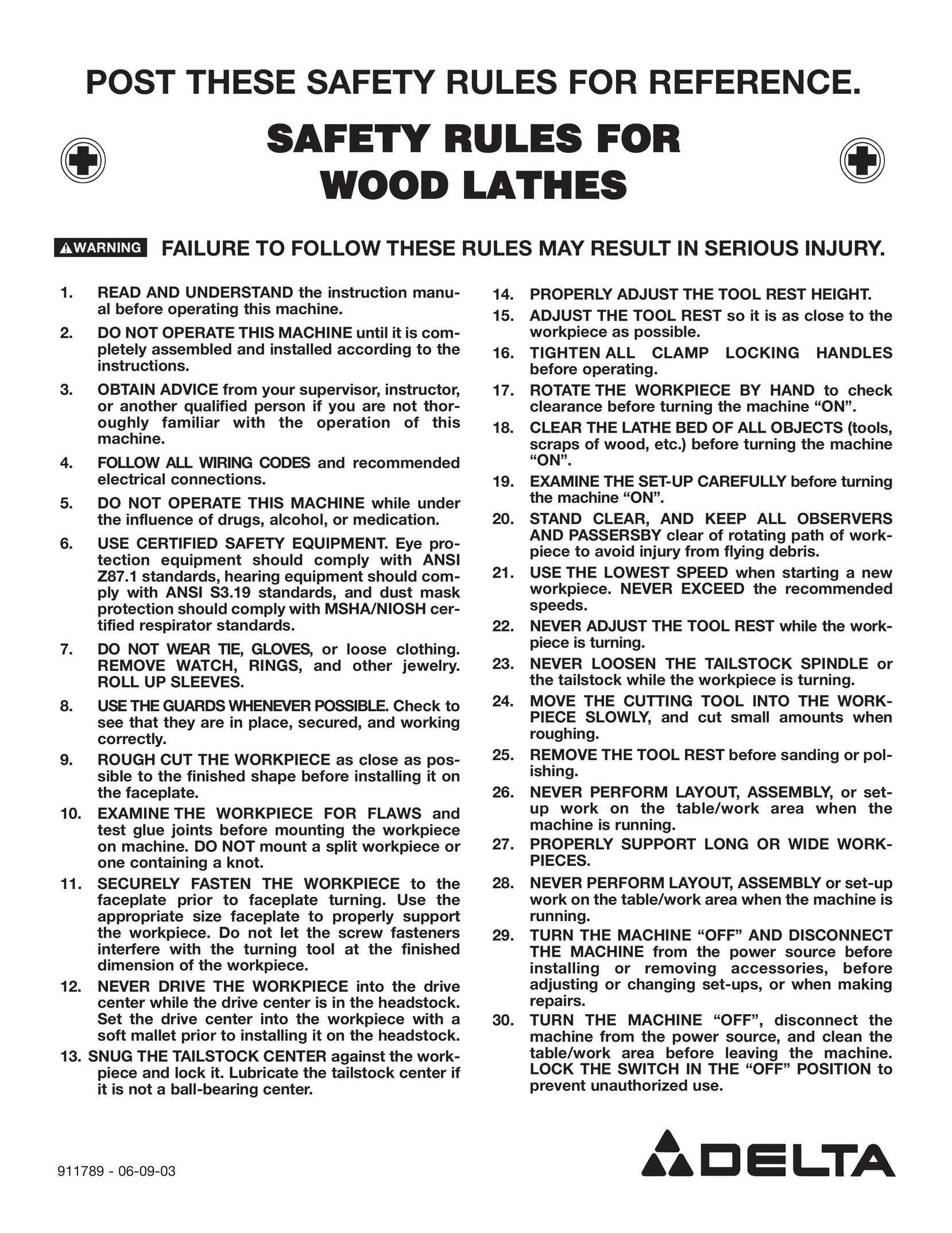 Delta Wood Lathe Lathe User Manual