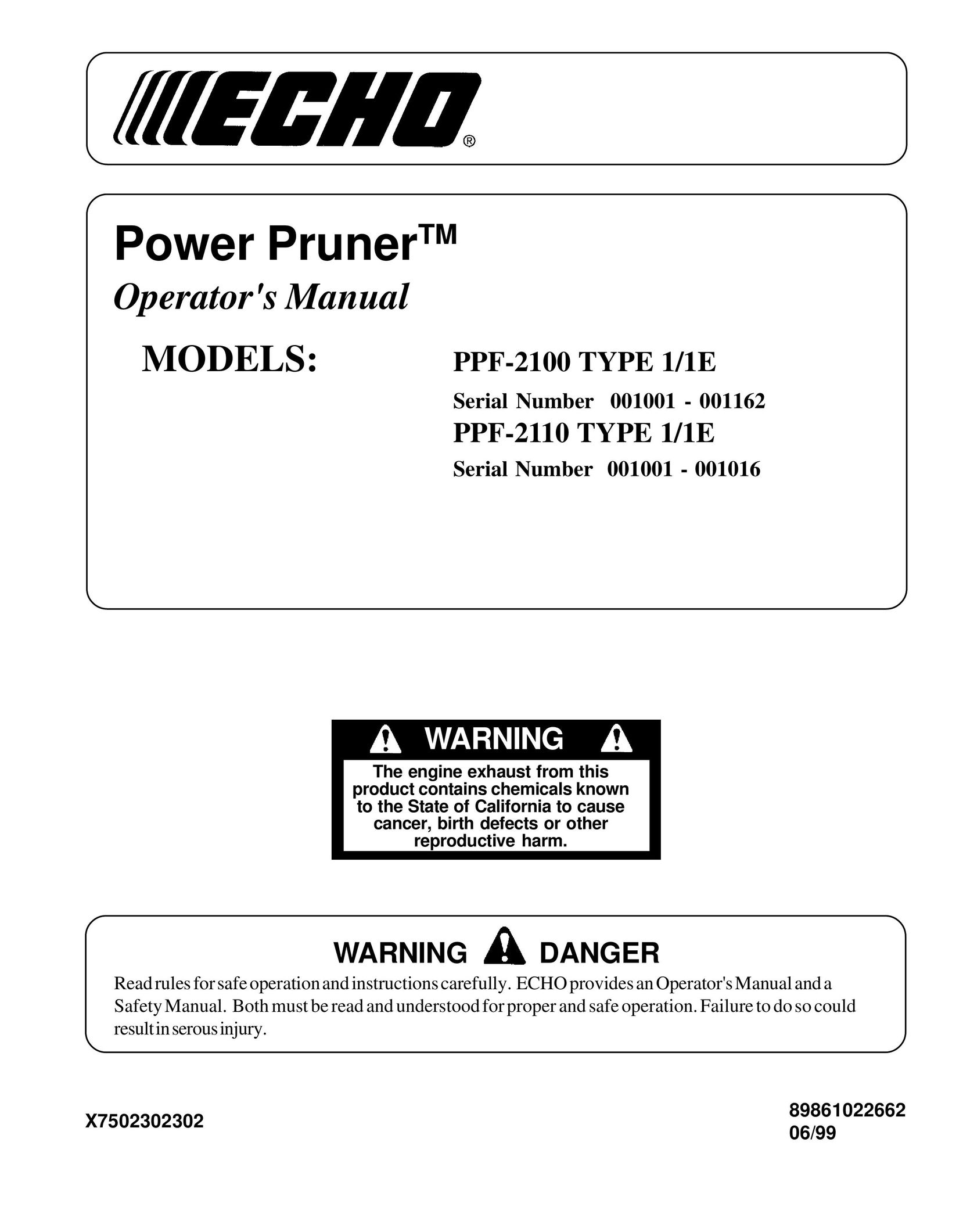 Echo PPF-2100 TYPE 1/1E Lathe User Manual