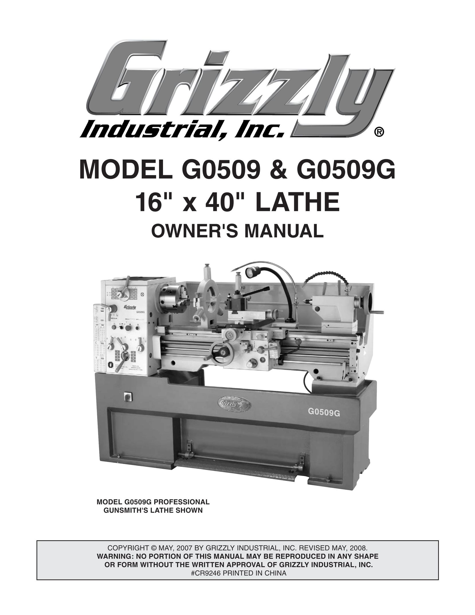 Grizzly G0509 Lathe User Manual