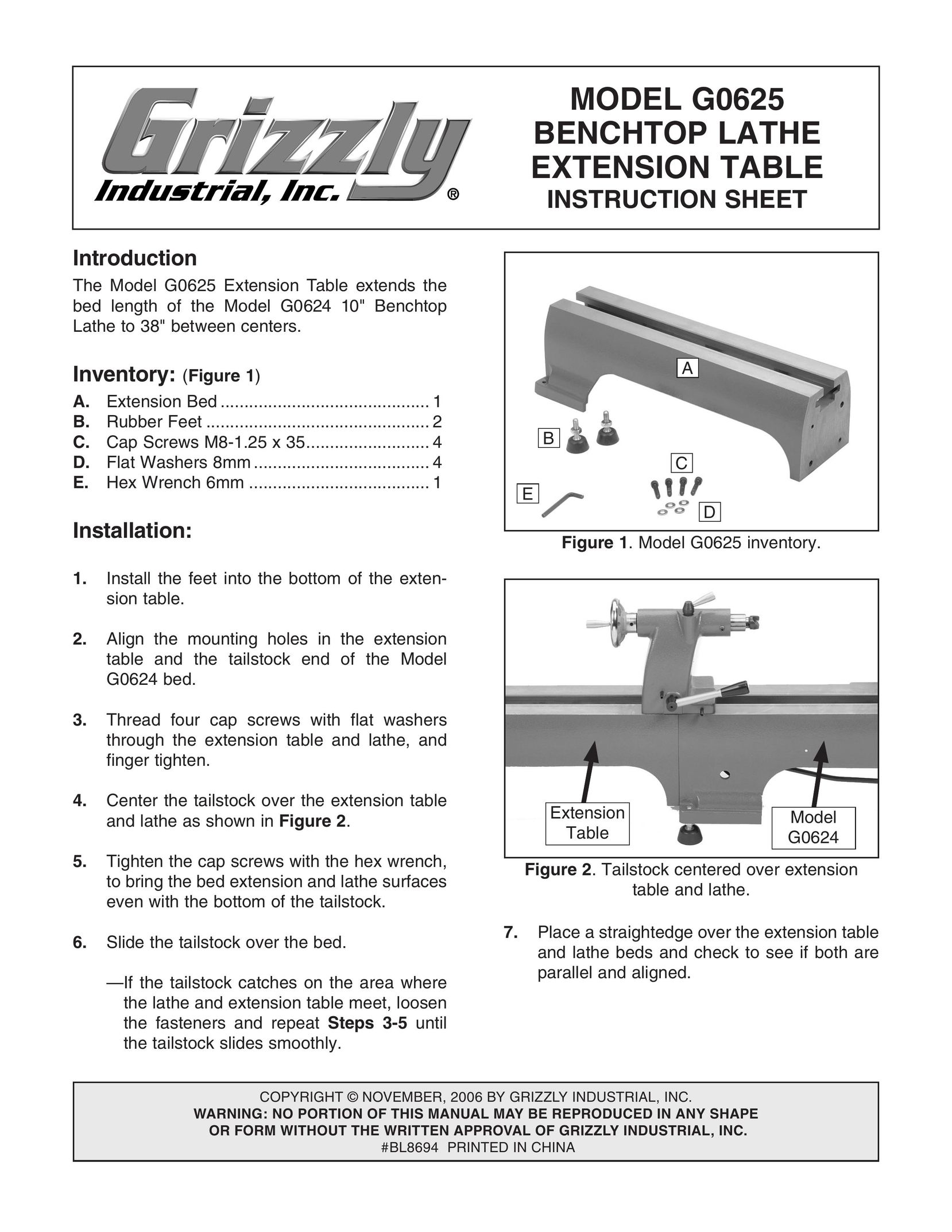 Grizzly G0625 Lathe User Manual