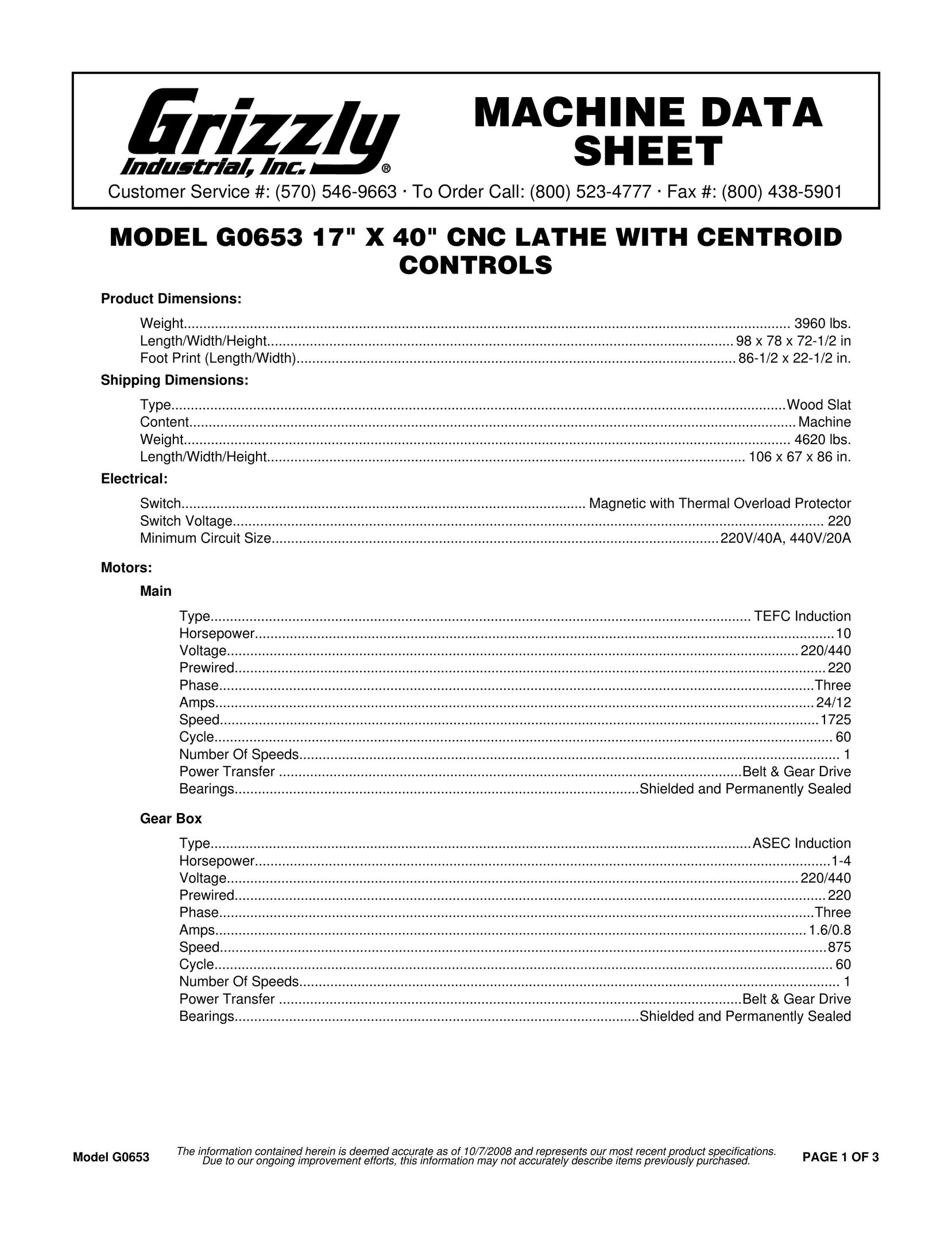 Grizzly G0653 Lathe User Manual