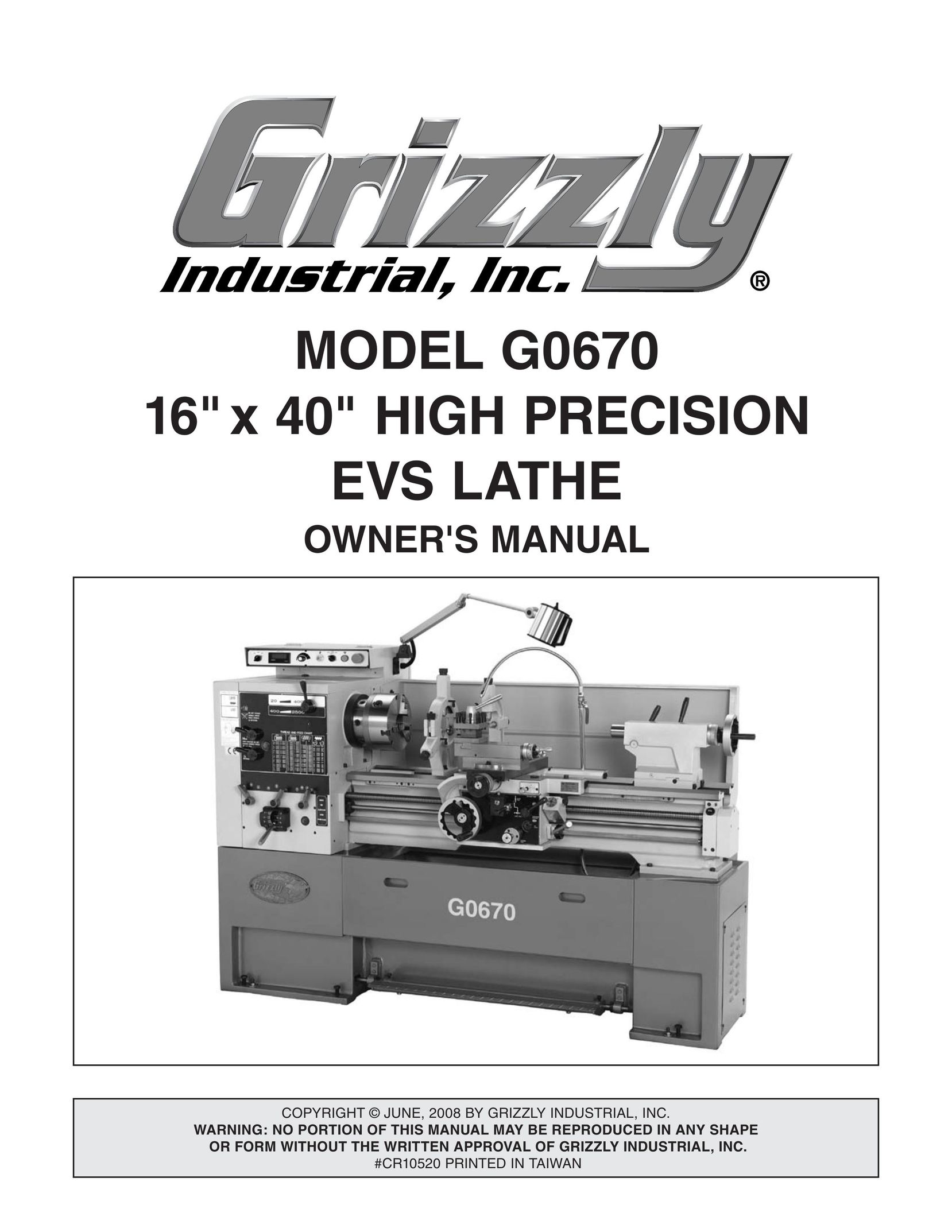Grizzly G0670 Lathe User Manual