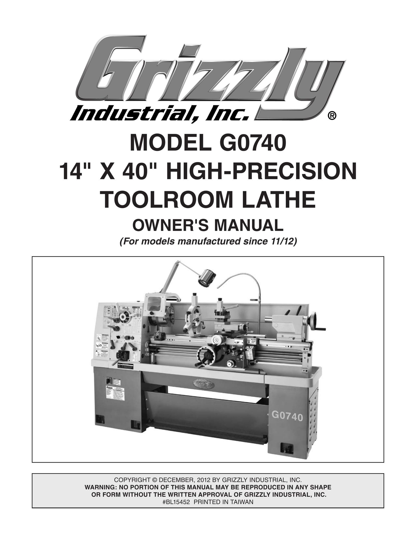 Grizzly G0740 Lathe User Manual