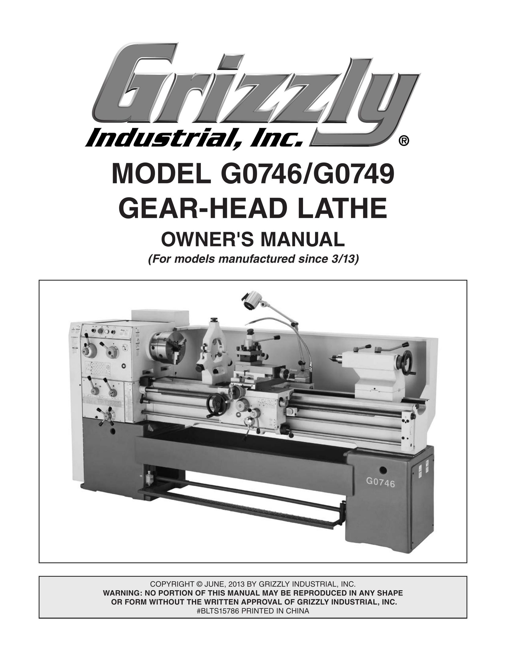 Grizzly g0746 Lathe User Manual
